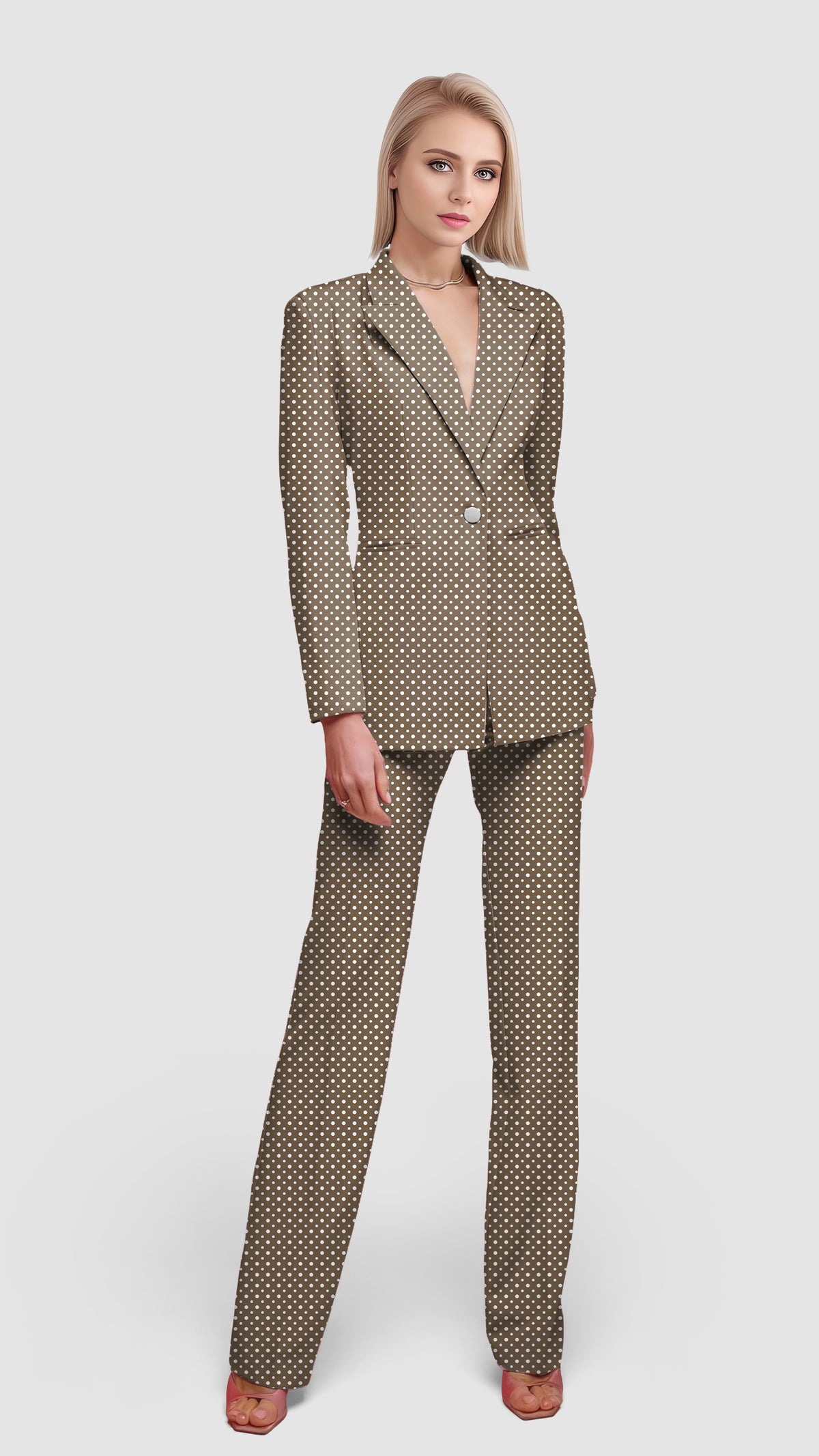white polka dot brown Women's Blazer Casual Work Office Blazer Suit set
