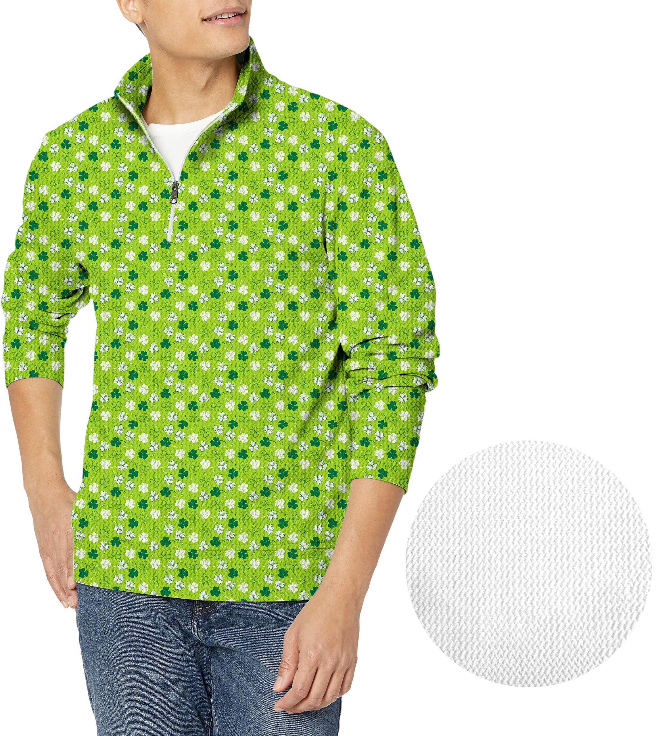 Leaf clover St. Patrick's Day-Men's Golf Waffle Zipper Pullover