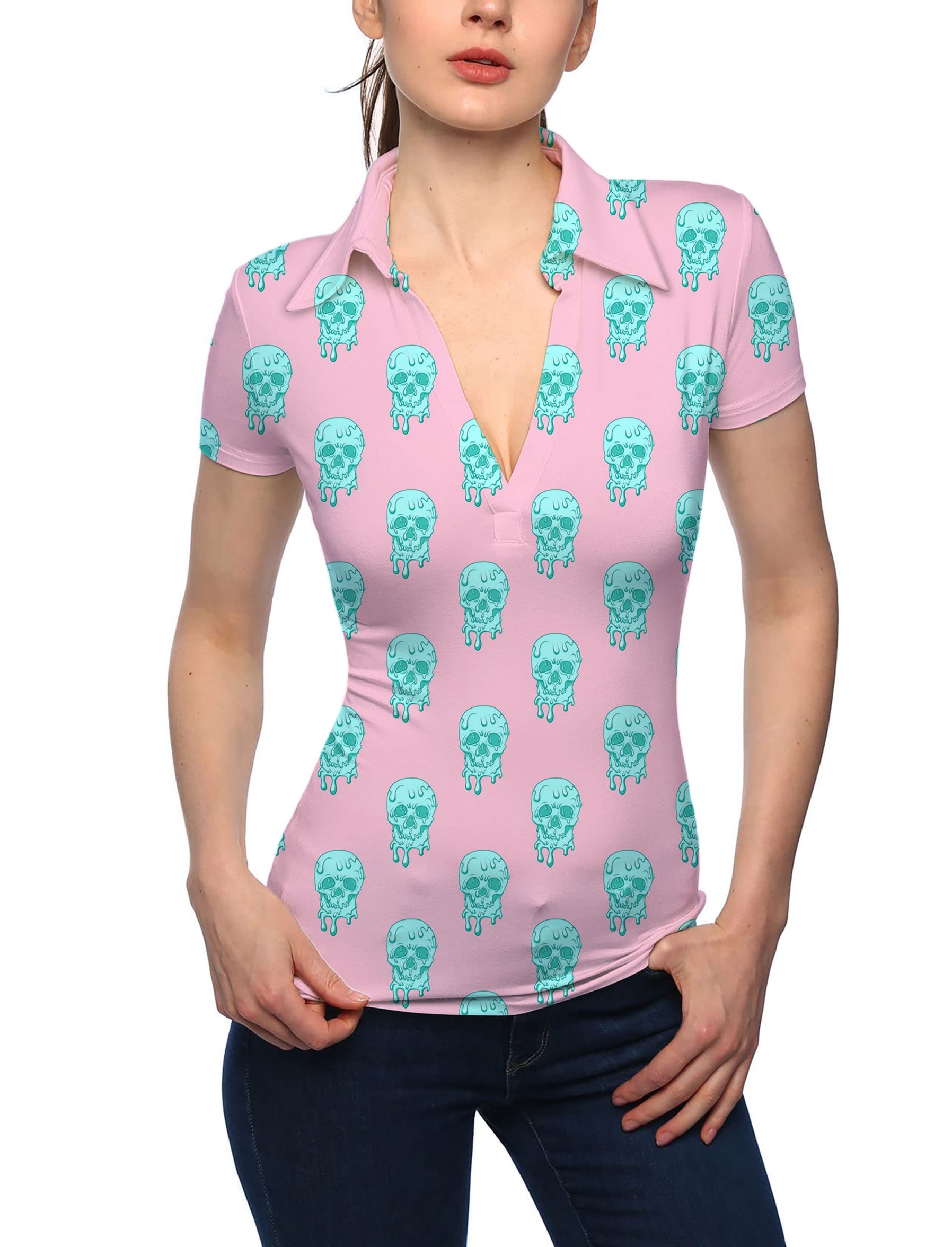 Women's Icey Skulls V Neck Golf Polo