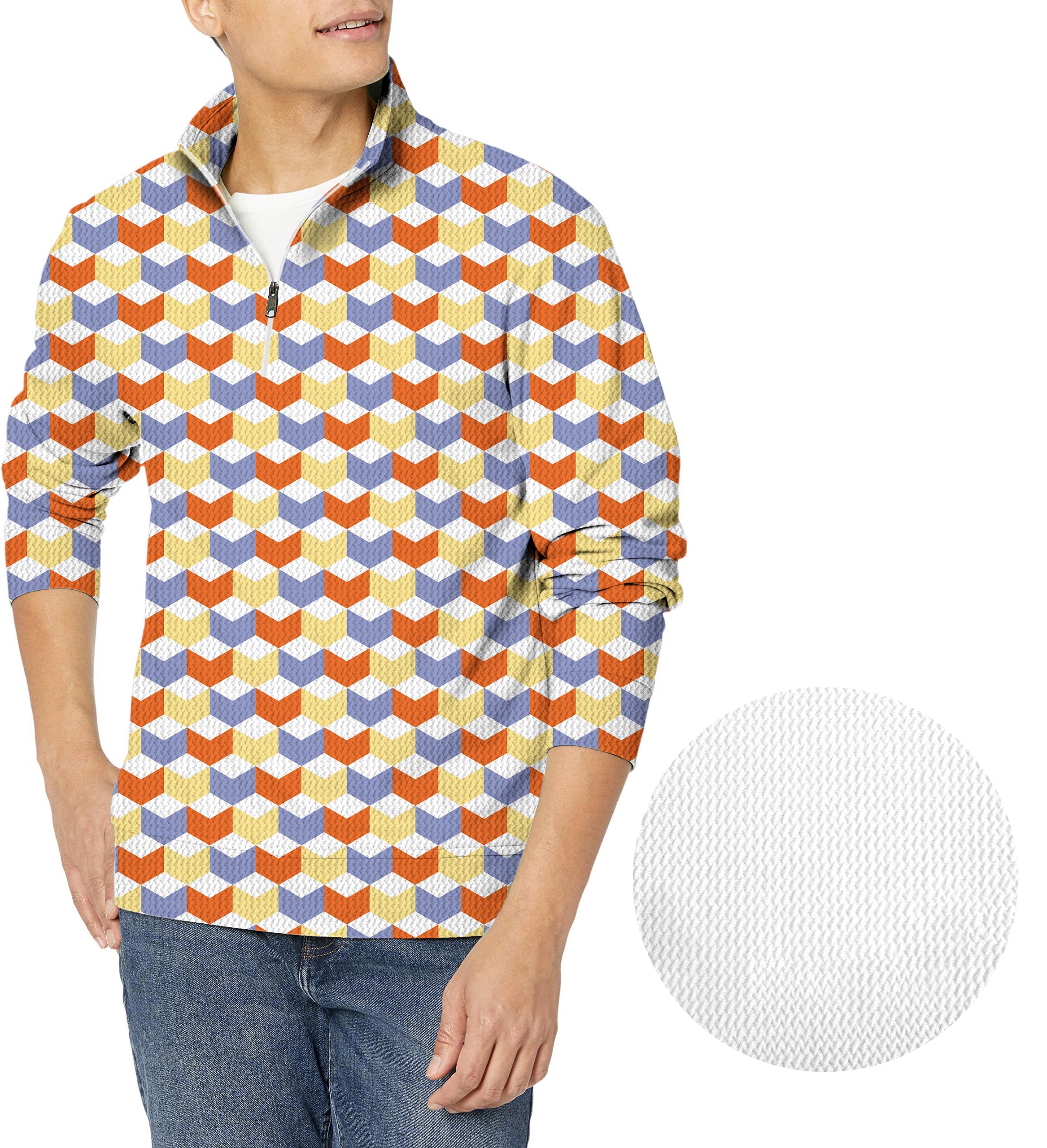 colorful 3d square box-Men's Golf Waffle Zipper Pullover