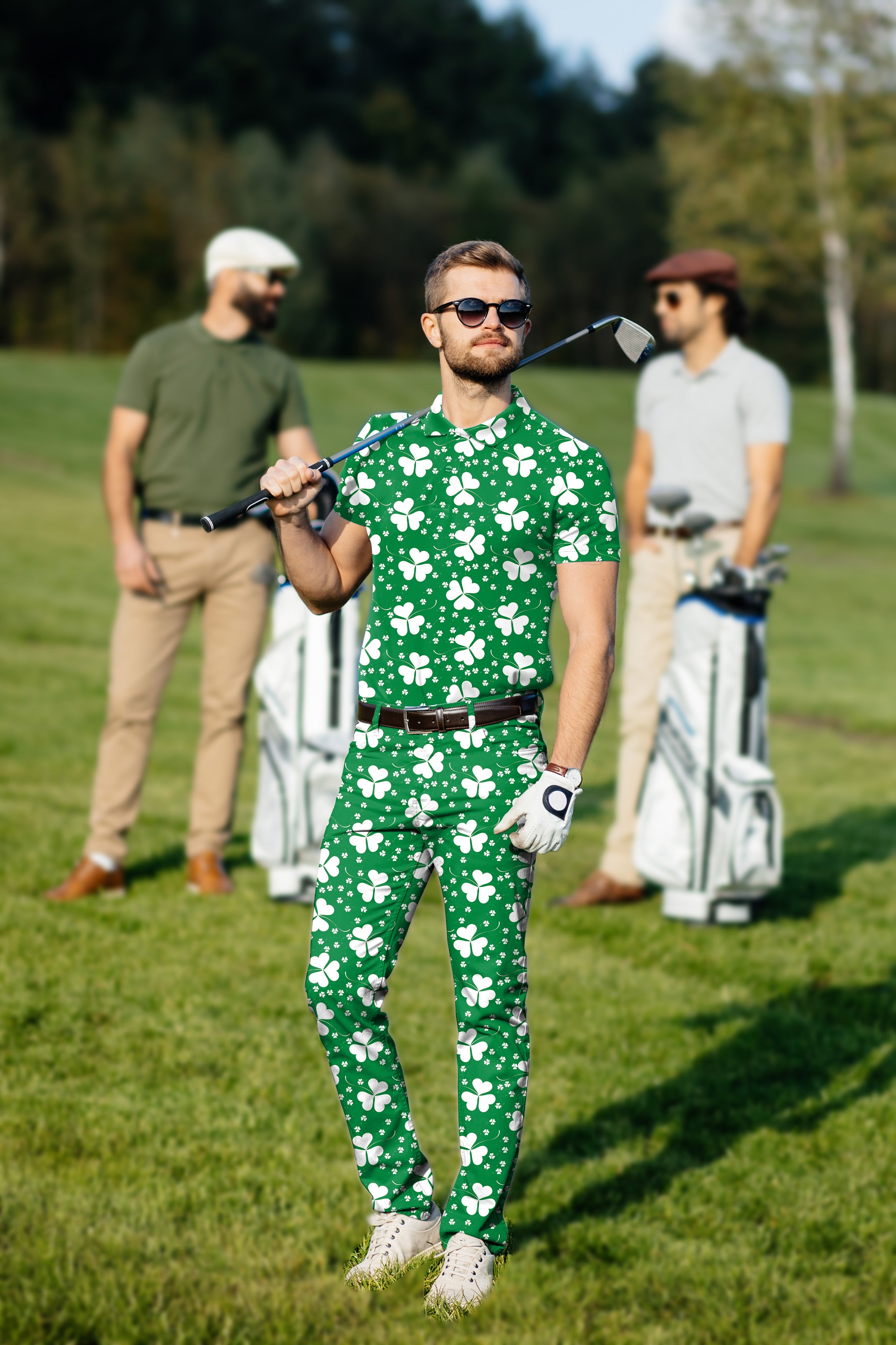 Men's Golf Set Polo+Pants Leaf clover St. Patrick's Day