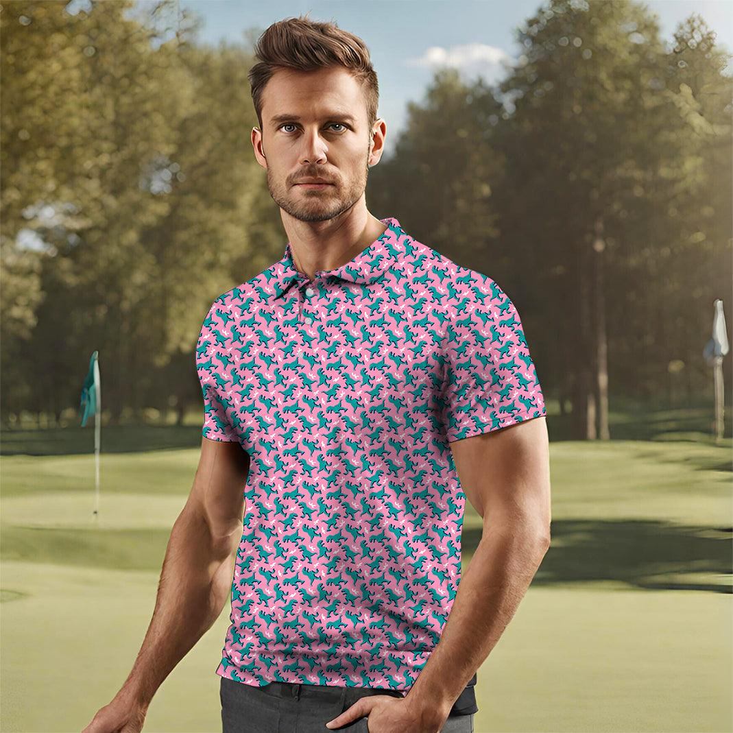 Men's Green Dinosaur golf polo