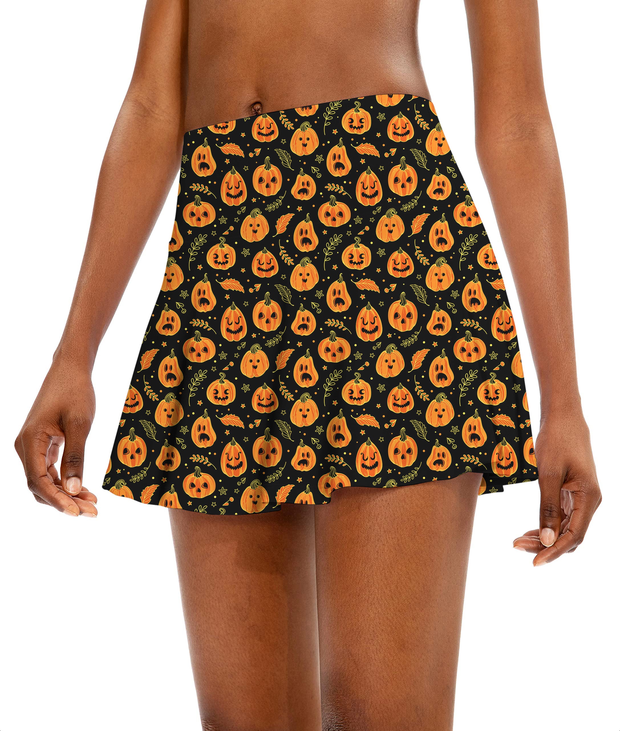 Halloween Kawaii Pumpkin Bones Women's Athletic Golf Skorts Flared Skirts