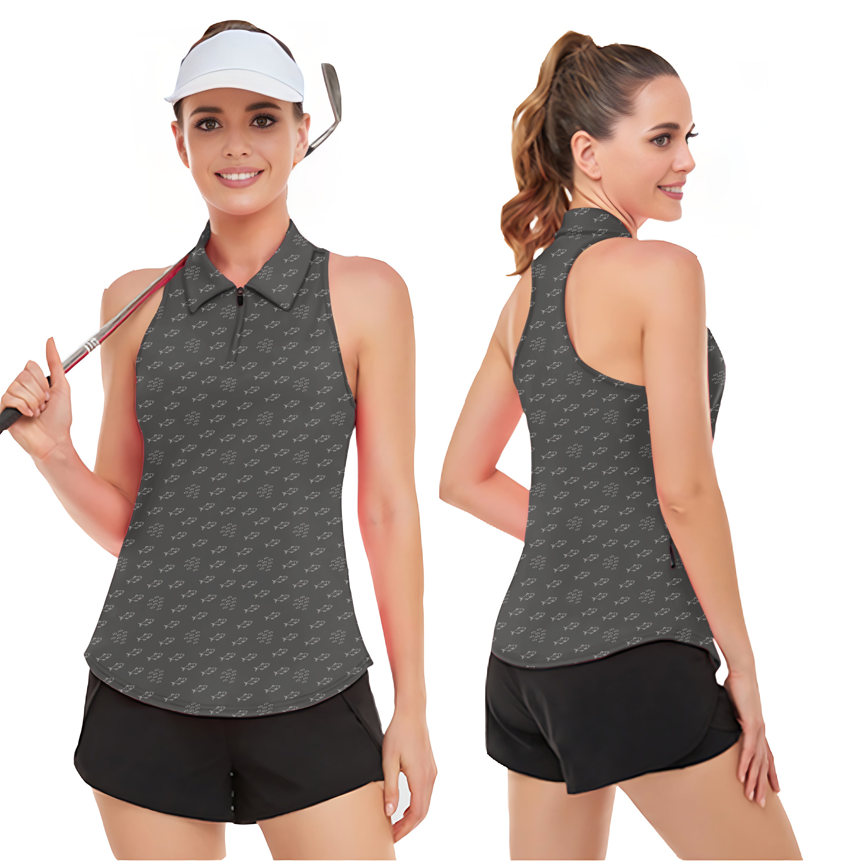 Minimal Fish Sketch Women’s Sleeveless Golf Tank Top Shirt Polo