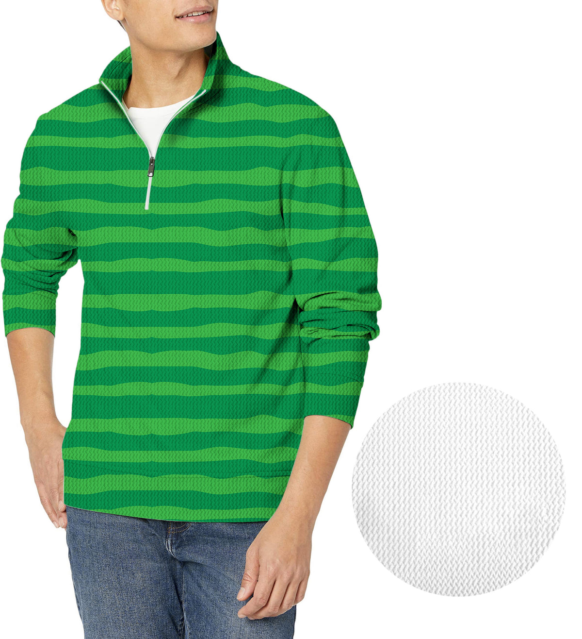 Horizontal watermelon stripes Men's Golf Waffle Zipper Pullover