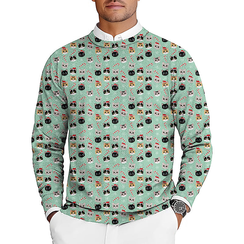 Men's Christmas cat golf crewneck pullover ugly sweater with custom print