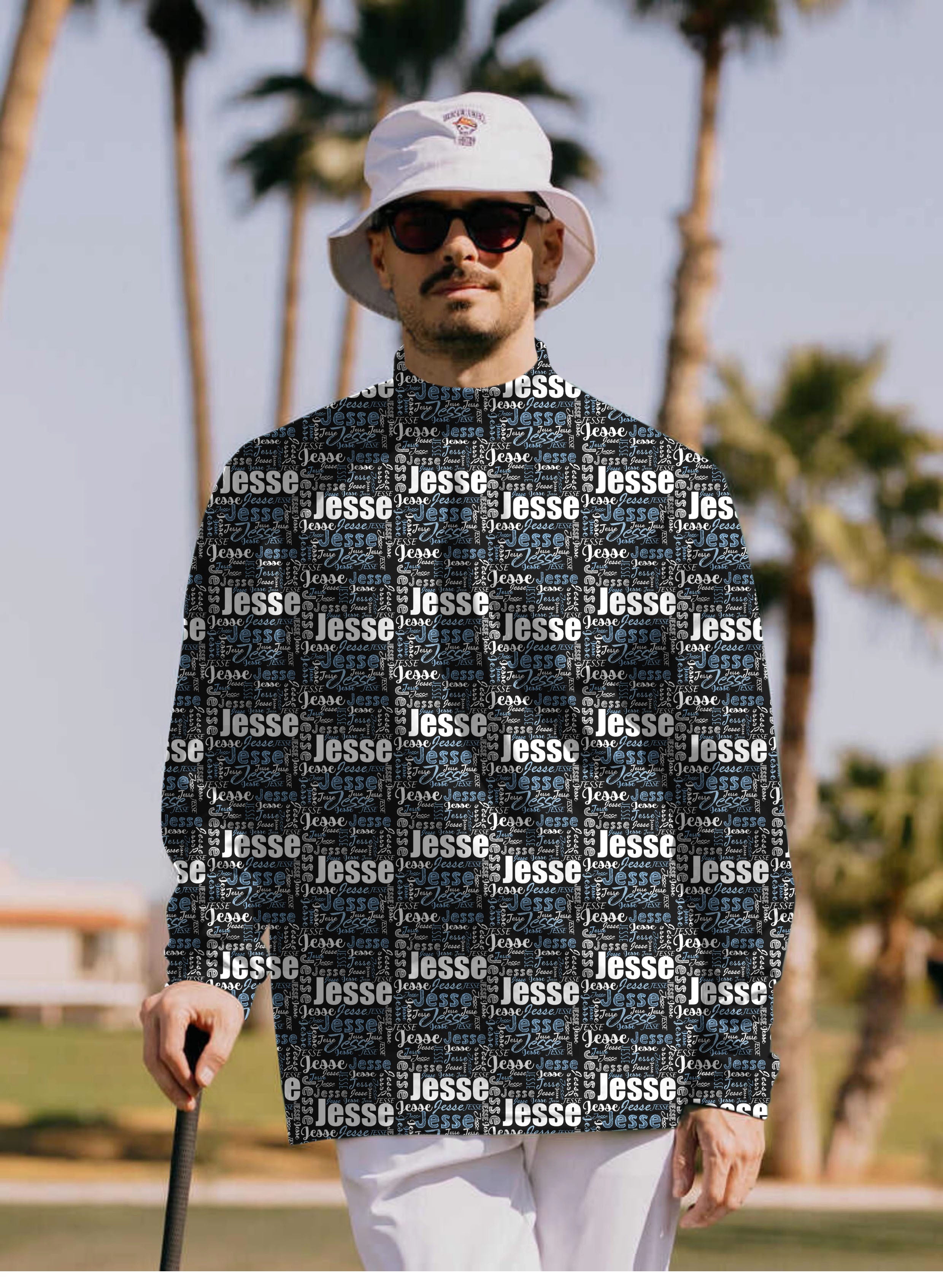 Men's Custom name black Pullover High neck Long/Short sleeve T-Shirt