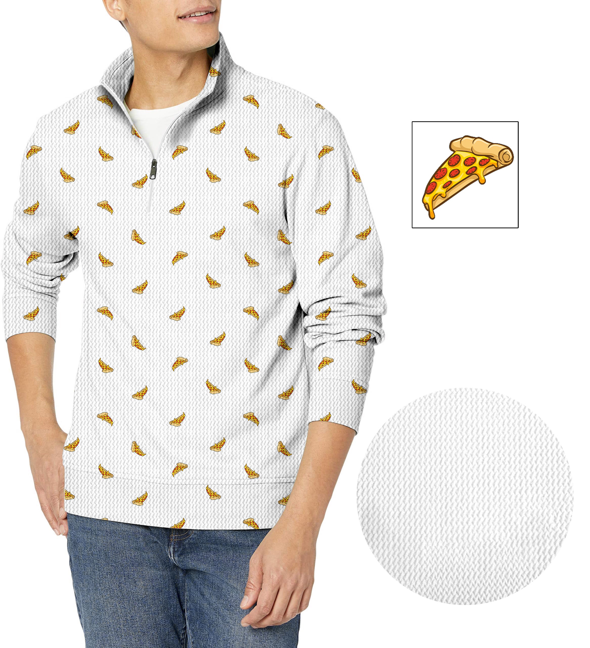 Delicious White Pizza Custom The Background Color Men's Golf Waffle Zipper Pullover
