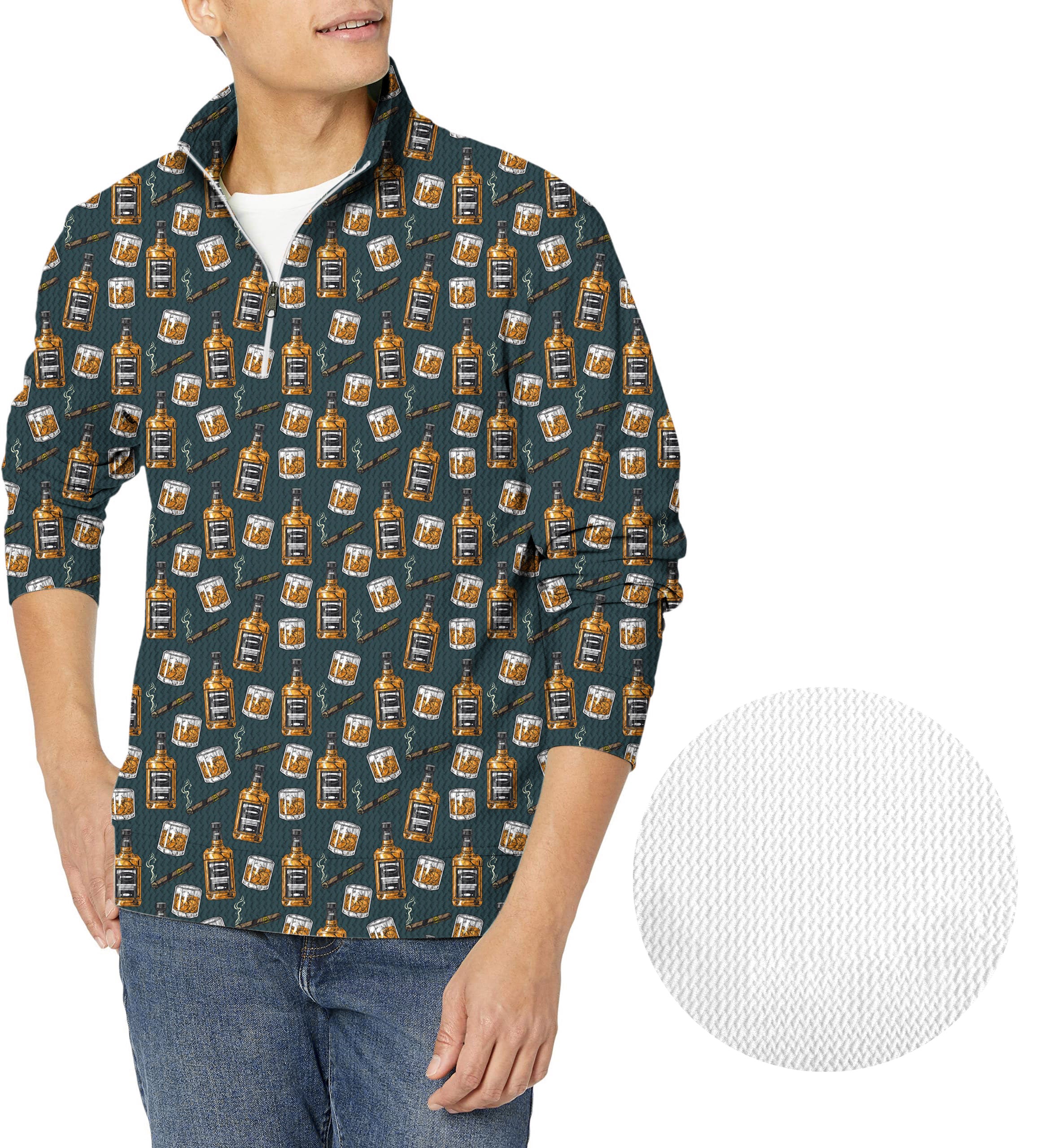 WHISKEY CIGARS-Men's Golf Waffle Zipper Pullover