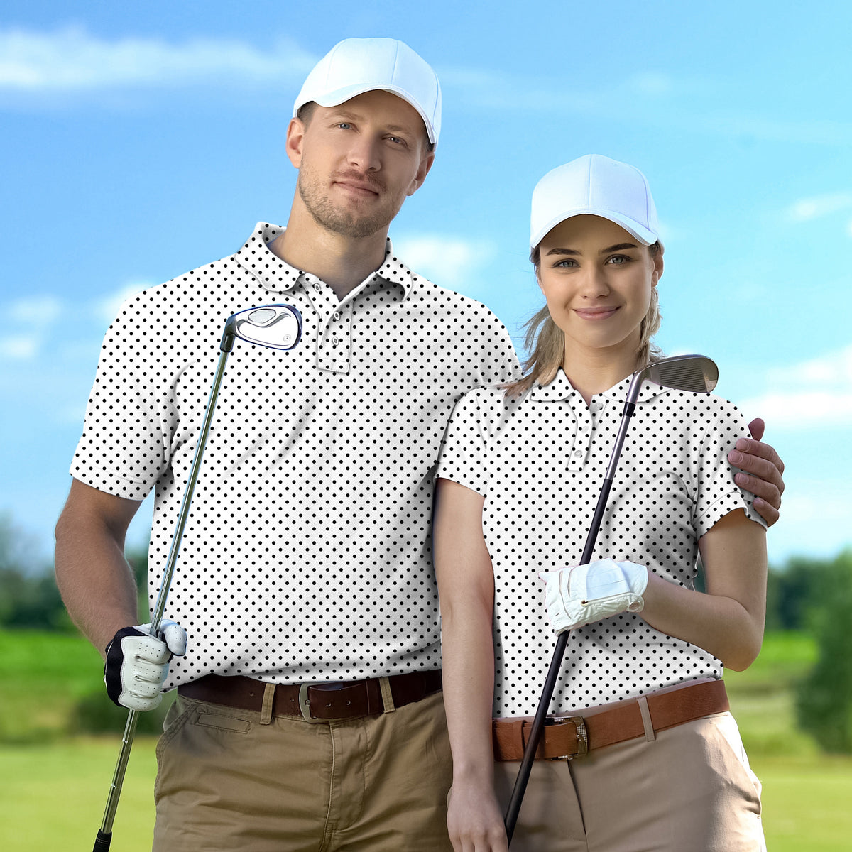 Couple Black polka dots white background set Golf Championship Trophy tournament
