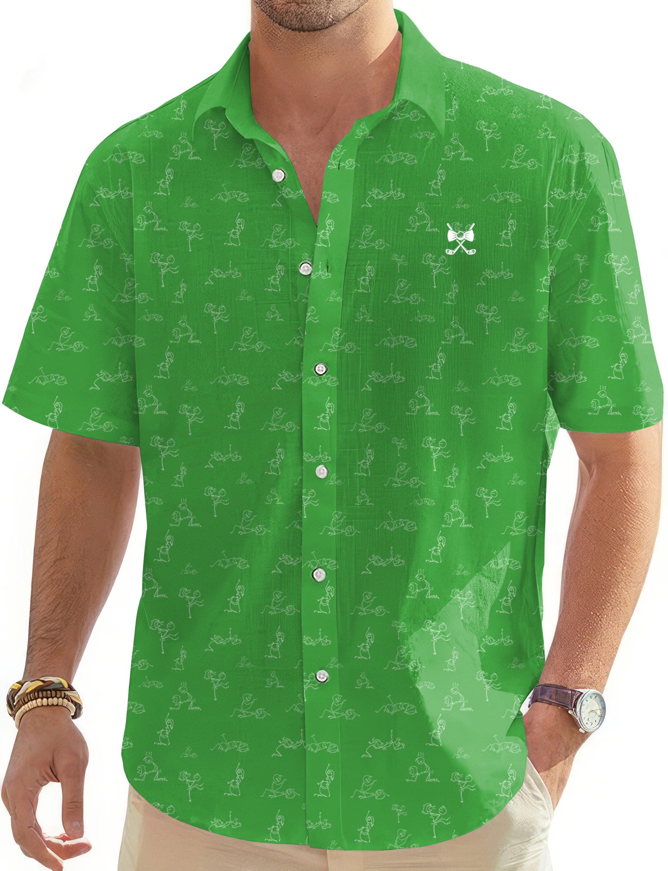 Lime Funny Kamasutra Figures Men's Golf Hawaiian Shirts Button Down Shirt