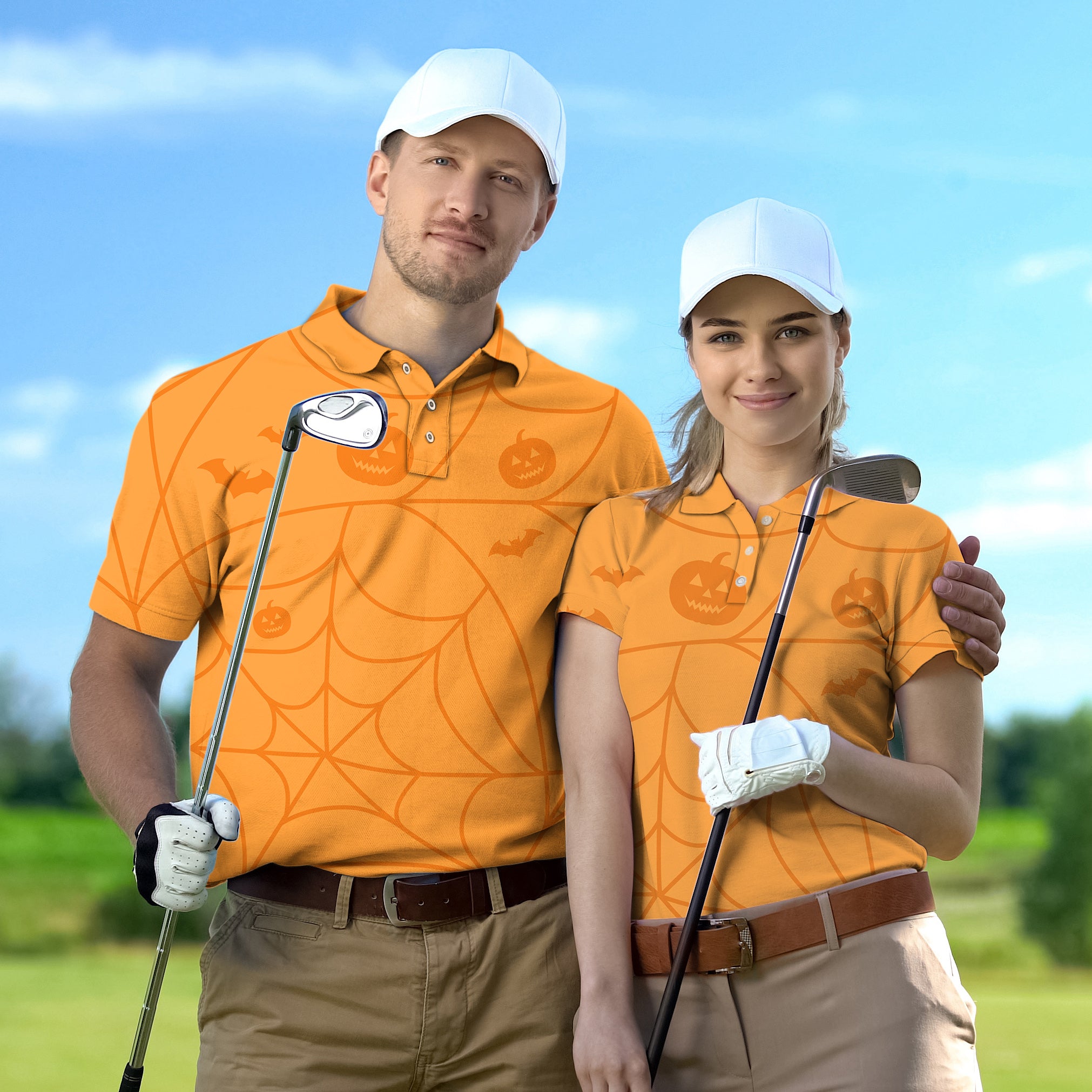 Couple Halloween Spiderweb Pumpkin set Golf Championship Trophy tournament