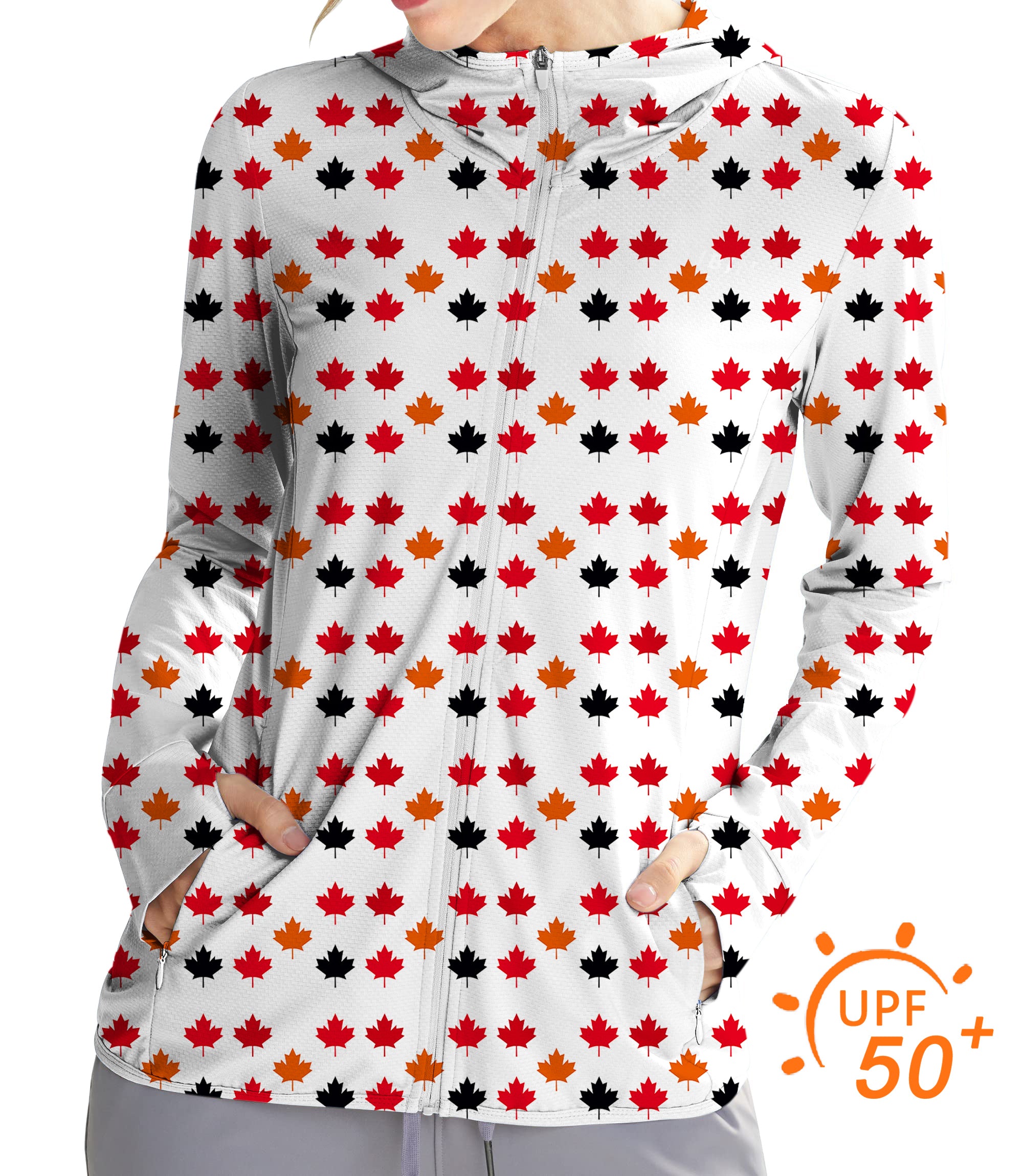 Women's Outdoor Canada Four Color Maple Leaves Golf Sun Protection Slim Fit zip hoodies
