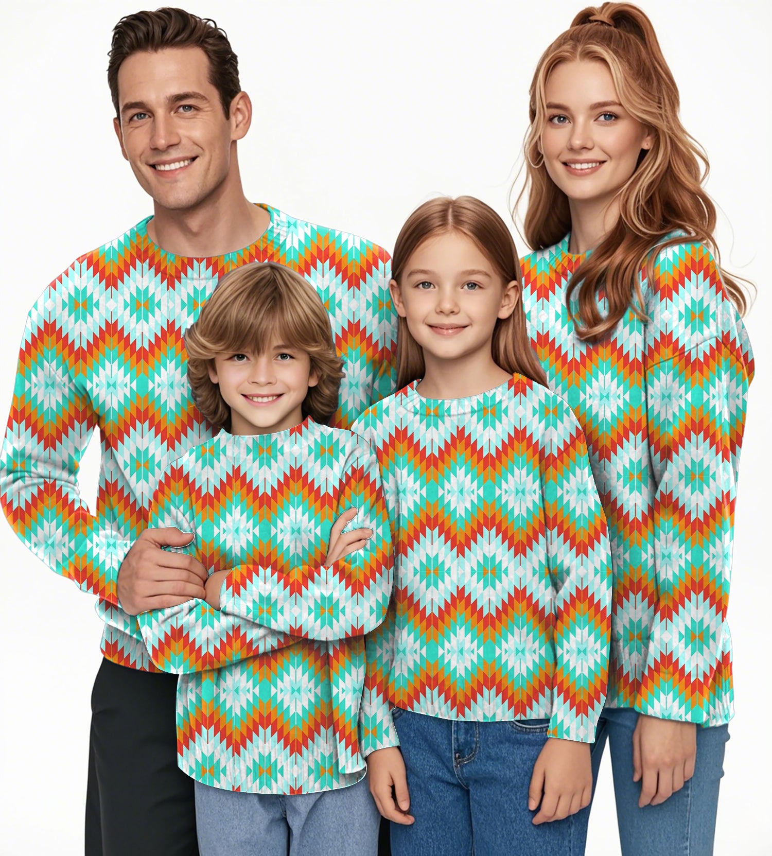 Aztec Summer Contrast Stitching Crewneck Pullover Ugly Sweater Men Women boy girl family