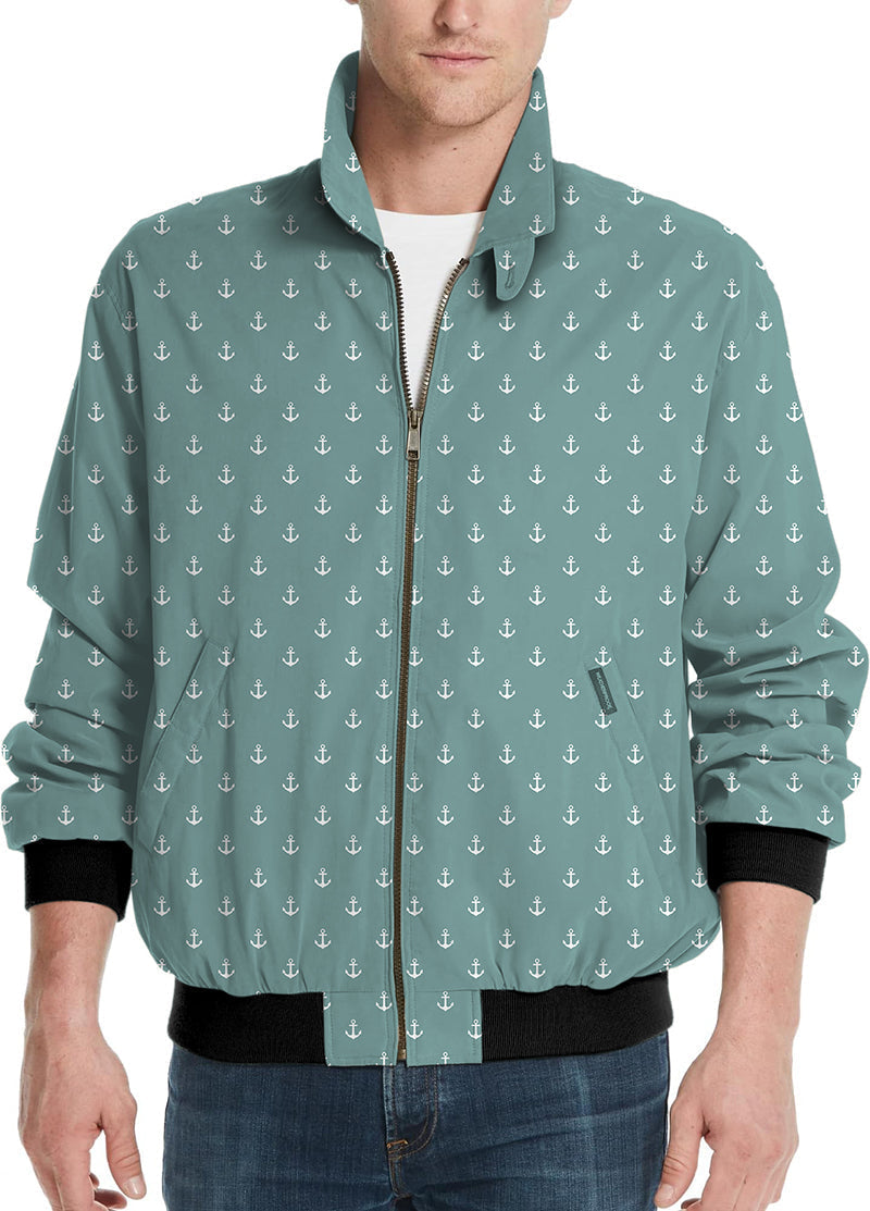 Green blue Anchor Men's Golf Windbreaker with anchor pattern and black cuffs