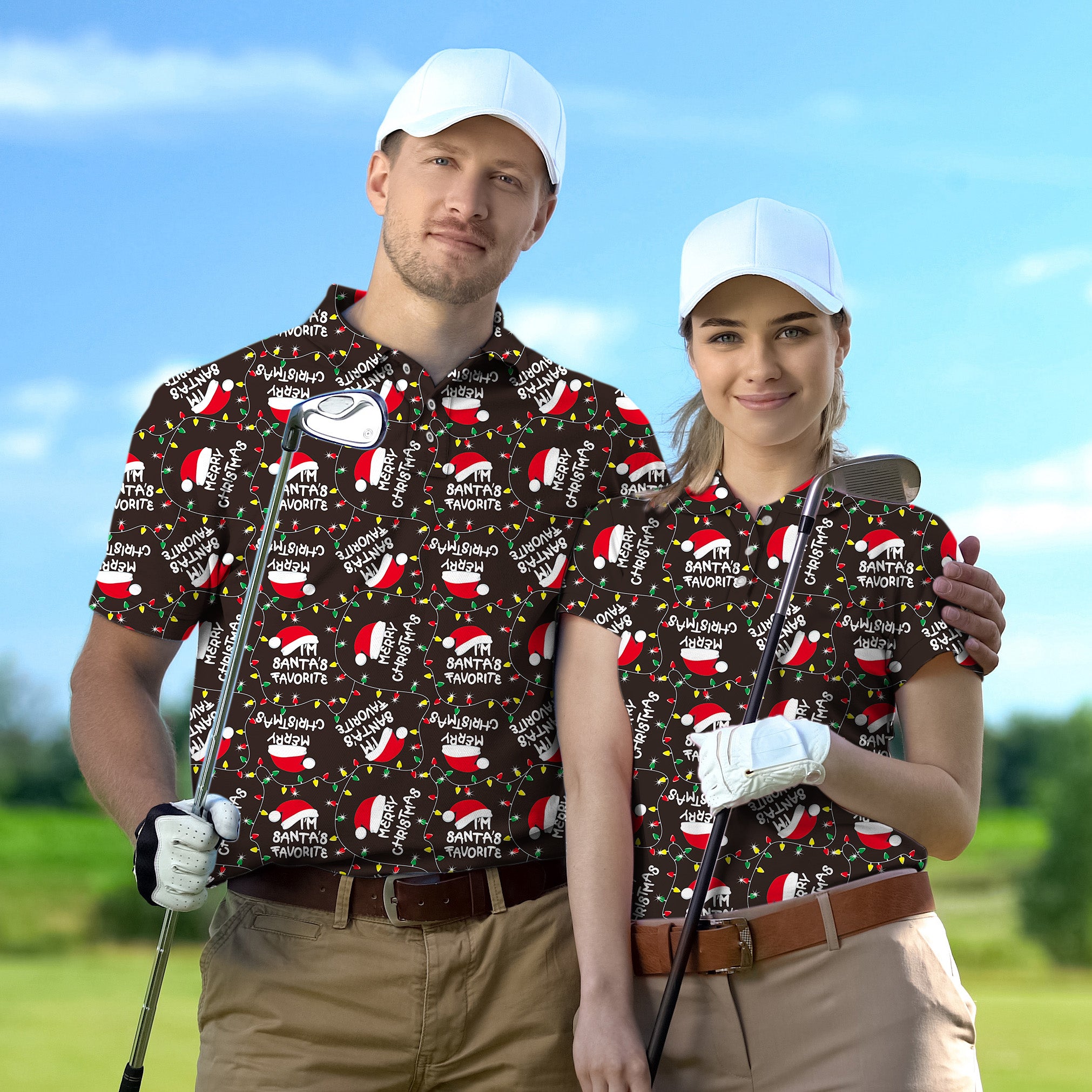 Golf Polo Couple Family set Merry Christmas tournament