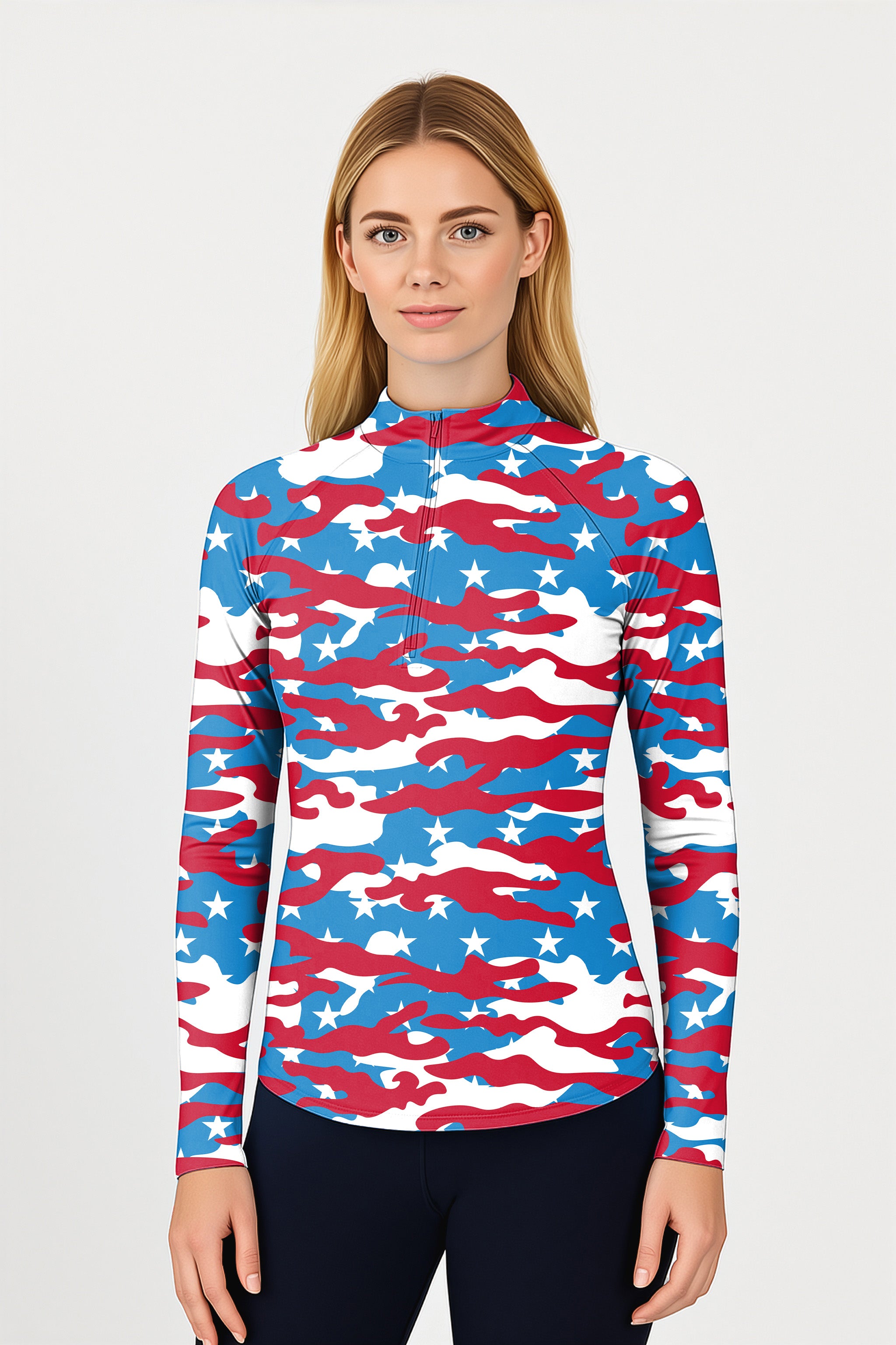 Patriotic Camo  Women's Golf Active 3/4 Zip Top