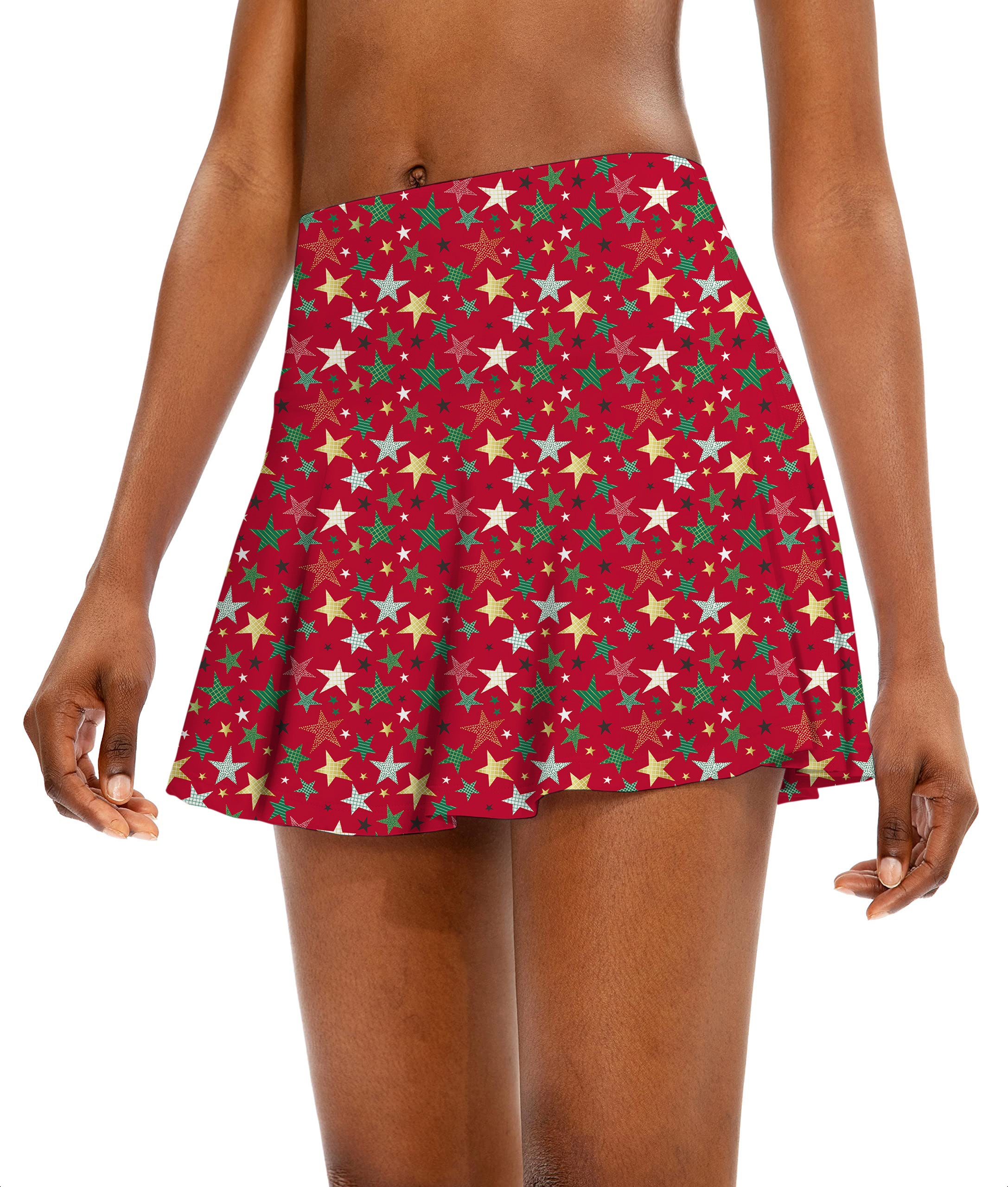 Colorful Stars Christmas Women's Athletic Golf Skorts Flared Skirts