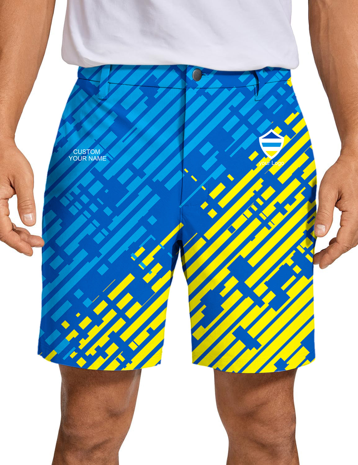 Men blue yellow sport Team Golf Shorts