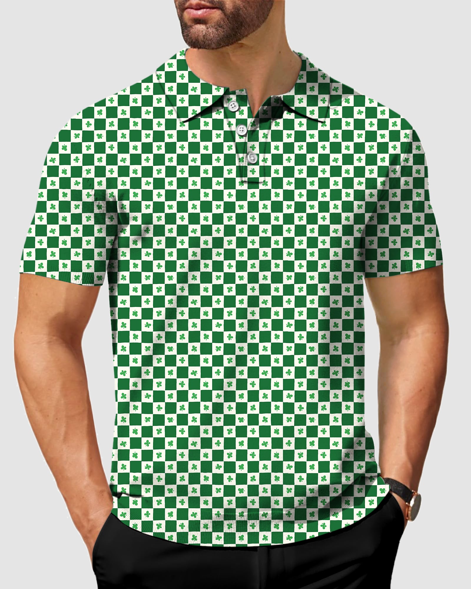 Men's Leaf clover St. Patrick's Day Golf Polo