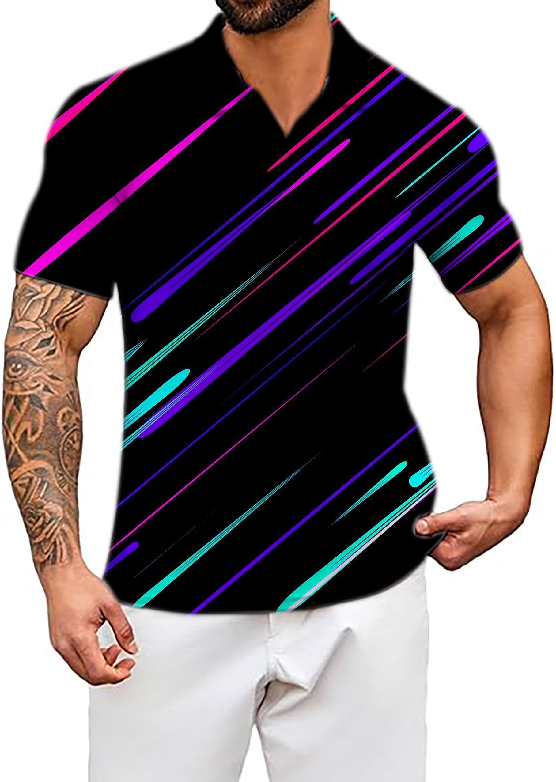 Men's Shooting Stars V Neck Golf Polo Shirts