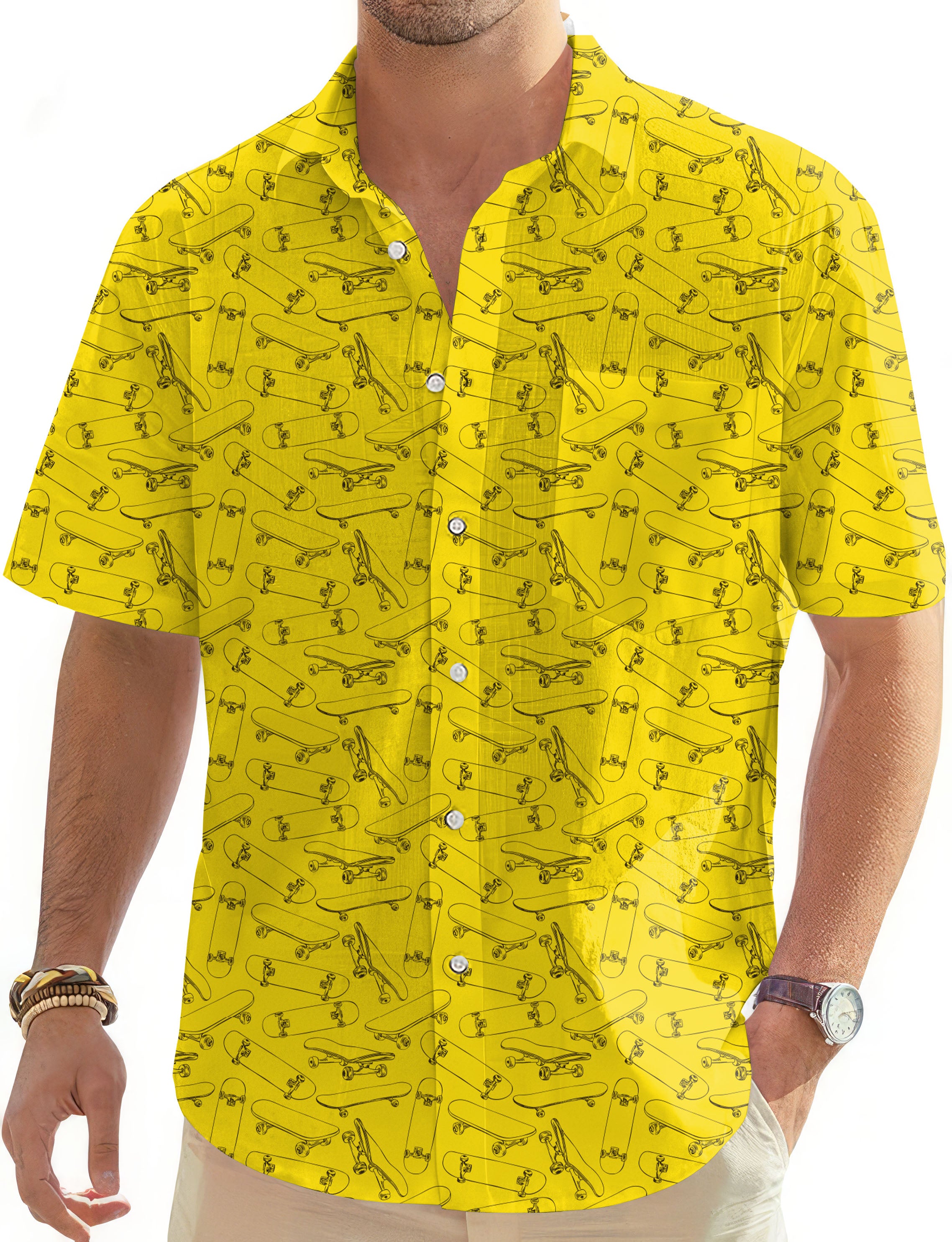 Yellow Skateboard Men's Golf Hawaiian Shirts Button Down Shirt