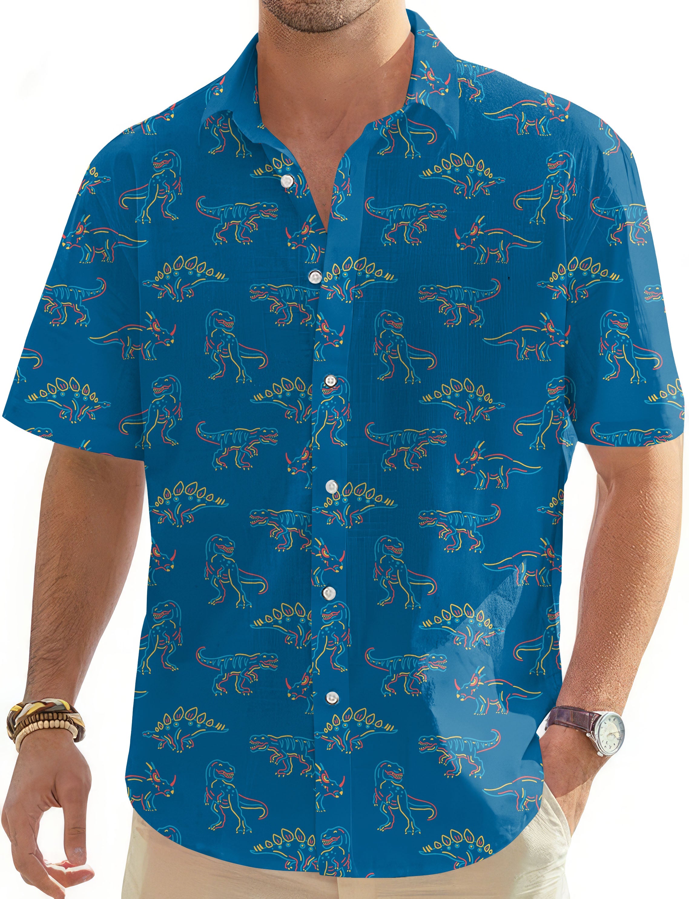 Prehistoric times dinosaur-Men's Golf Hawaiian Shirts Button Down Shirt