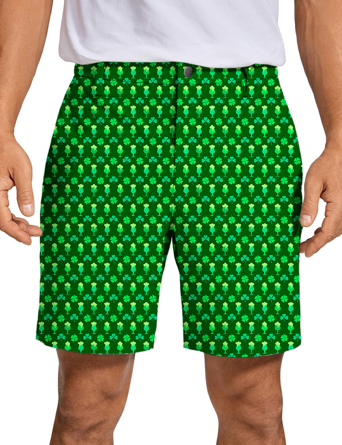 Men Green beer clover leaf St. Patrick's Day Golf Shorts