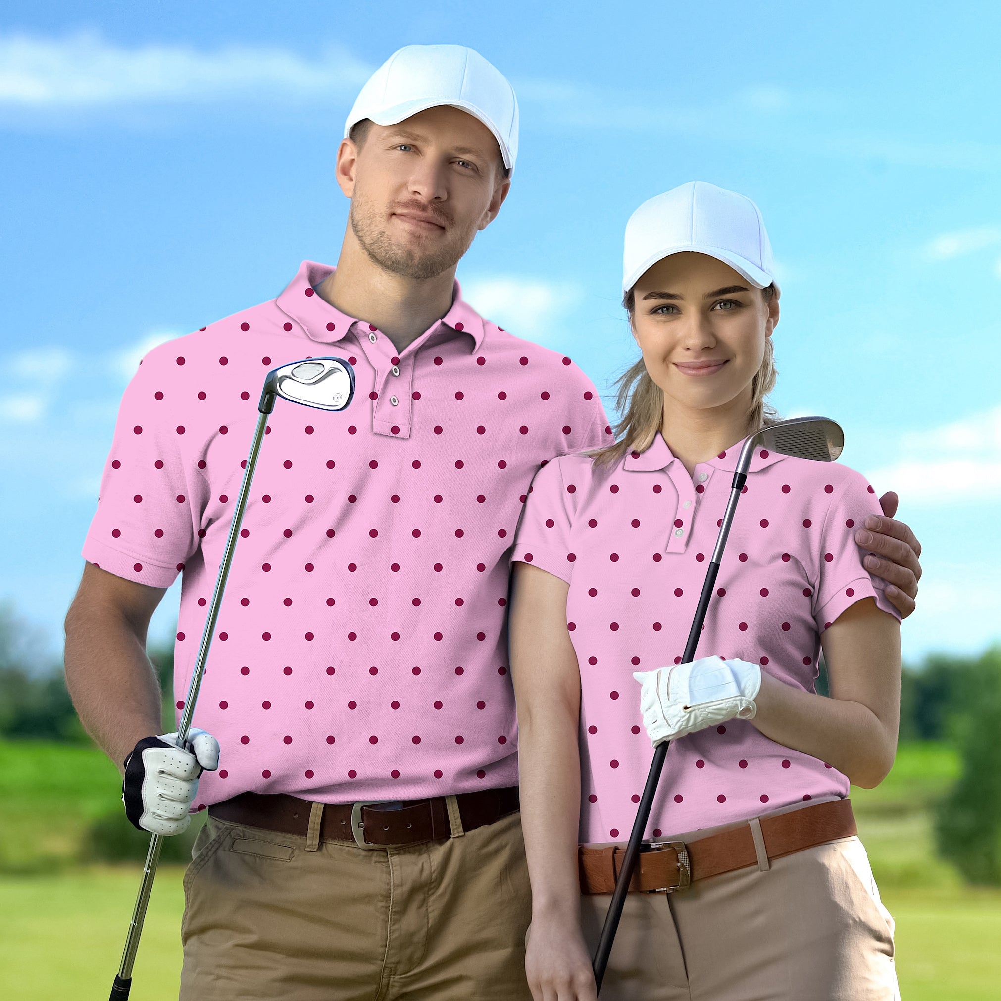 Couple Pink Polka Dots set Golf Championship Trophy tournament