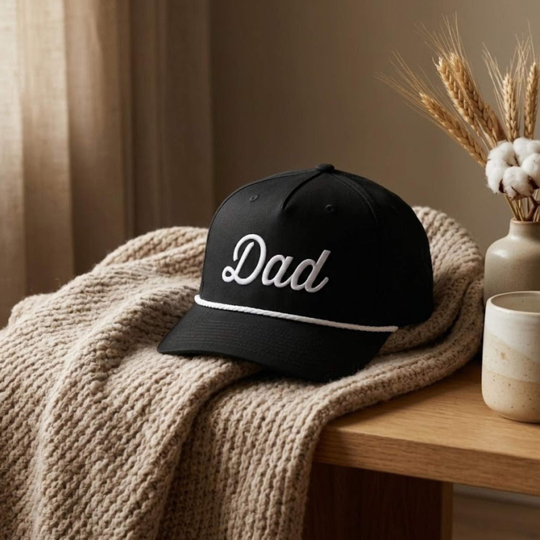 3D Embroidered Dad Golf Black Rope Name Hats