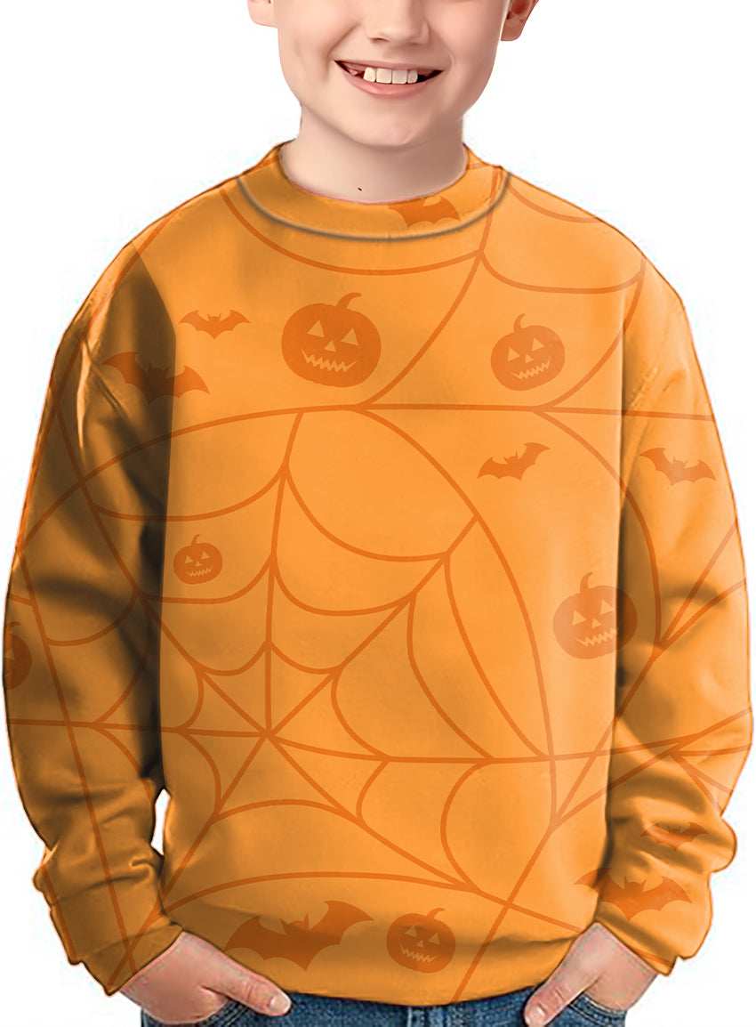 Halloween Spiderweb Pumpkin Crewneck Pullover Kids Ugly Sweater