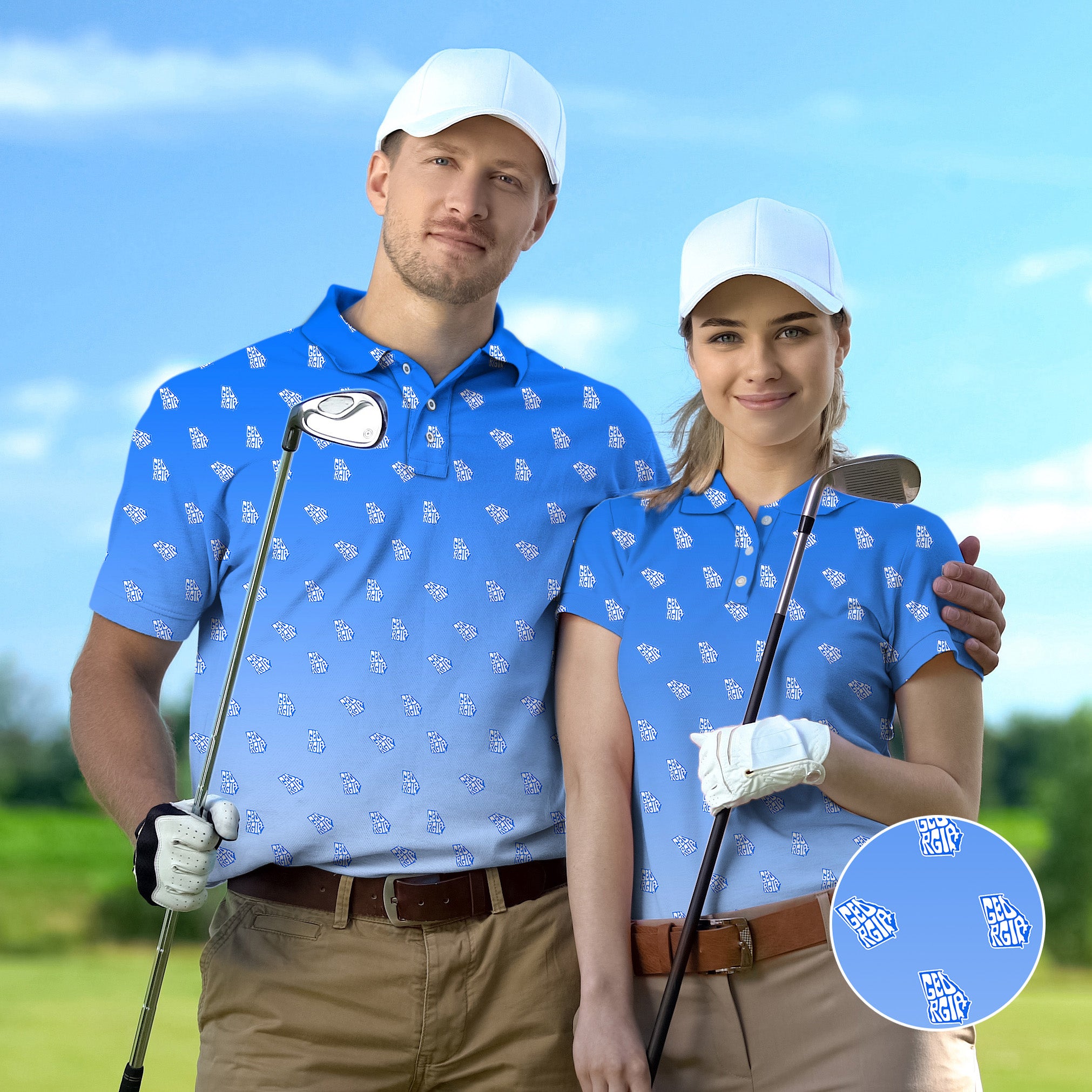 Couple Blue Georgia set Golf Championship Trophy tournament