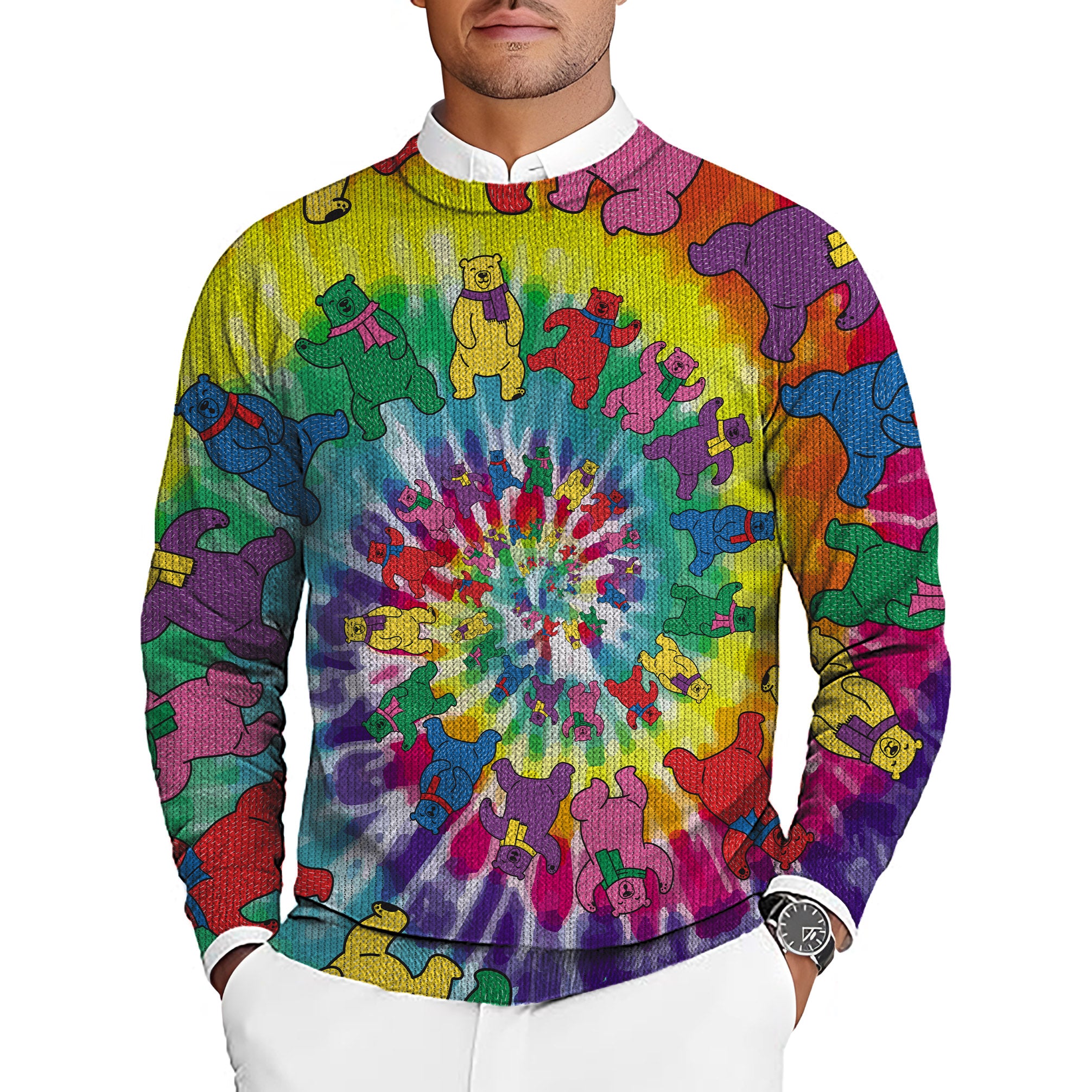 Kaleidoscope Bear Men's Golf Crewneck Pullover Sweaters Ugly Sweater