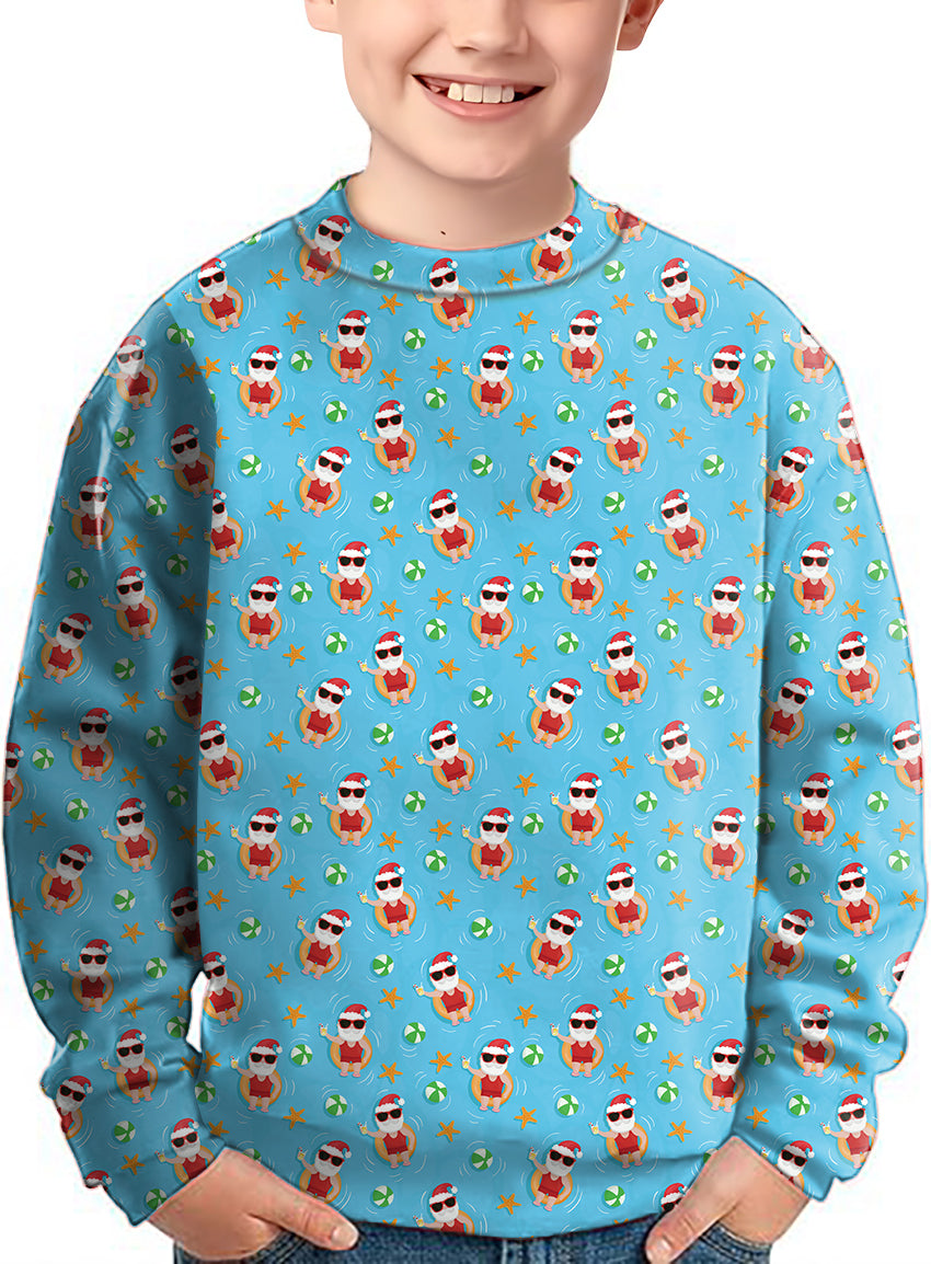 Christmas Santa Swim juice Crewneck Pullover Kids Ugly Sweater