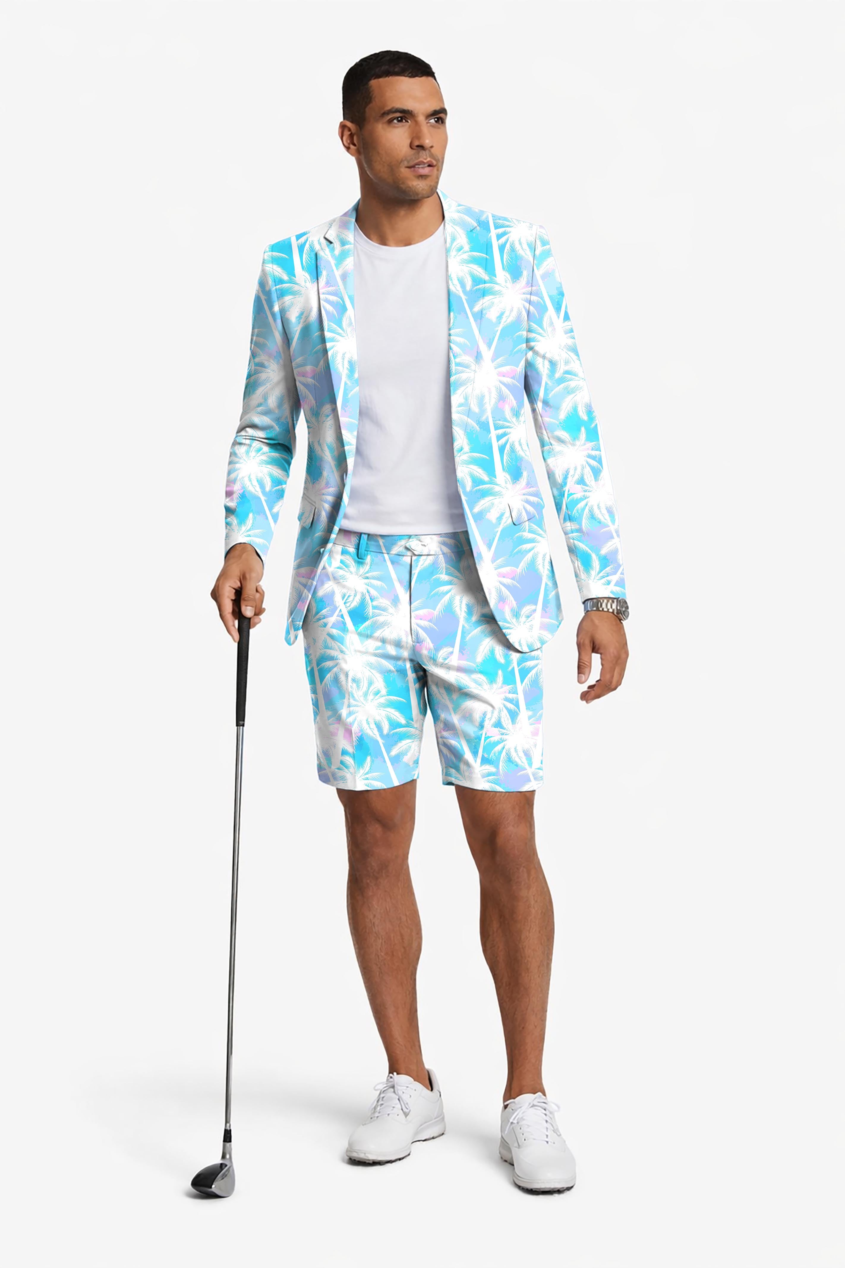 Jungle Palm tree Men's Party Costumes-Theme Party 2pcs Suit set-Blazer Shorts