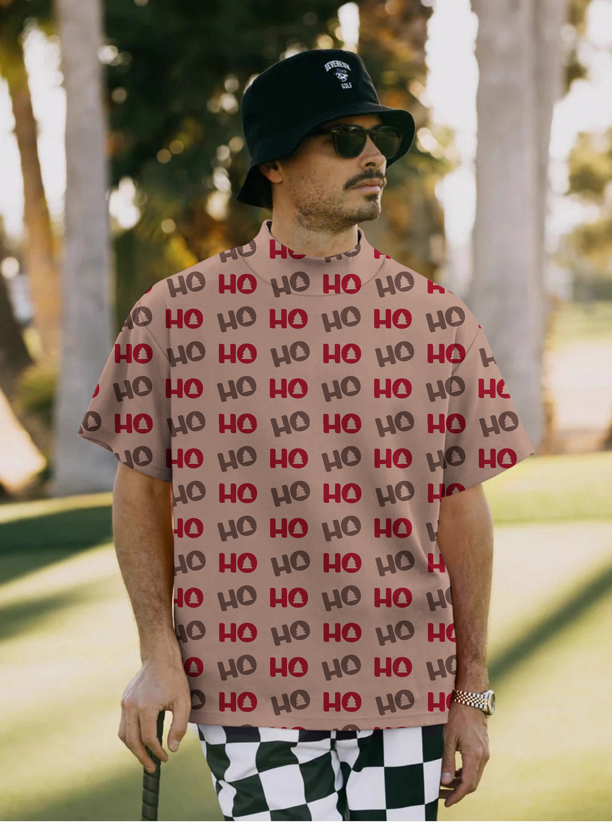 Men's Christmas Tree HO Mock Neck Long/Short Sleeve Golf Tops