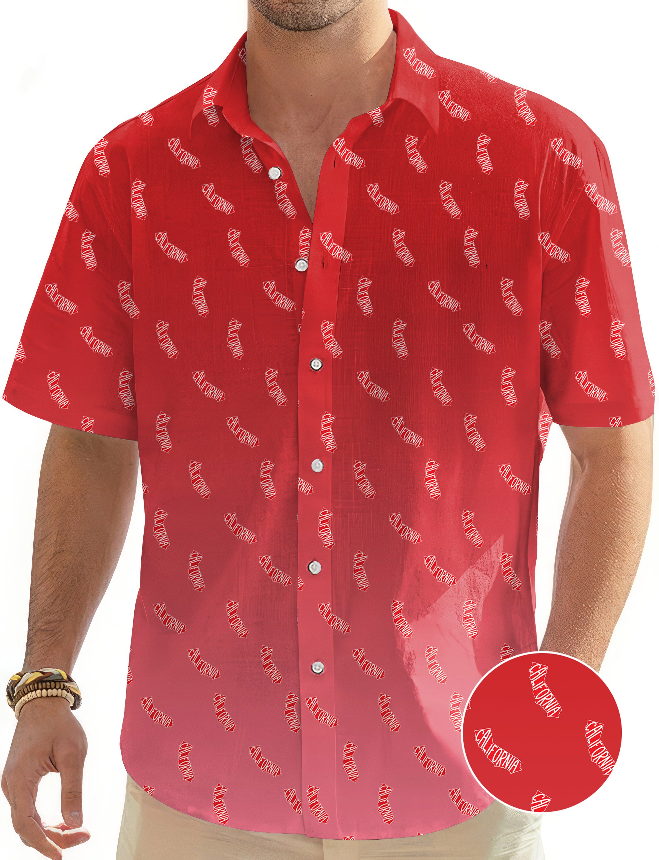 Red California Men's Golf Hawaiian Shirts Button Down Shirt