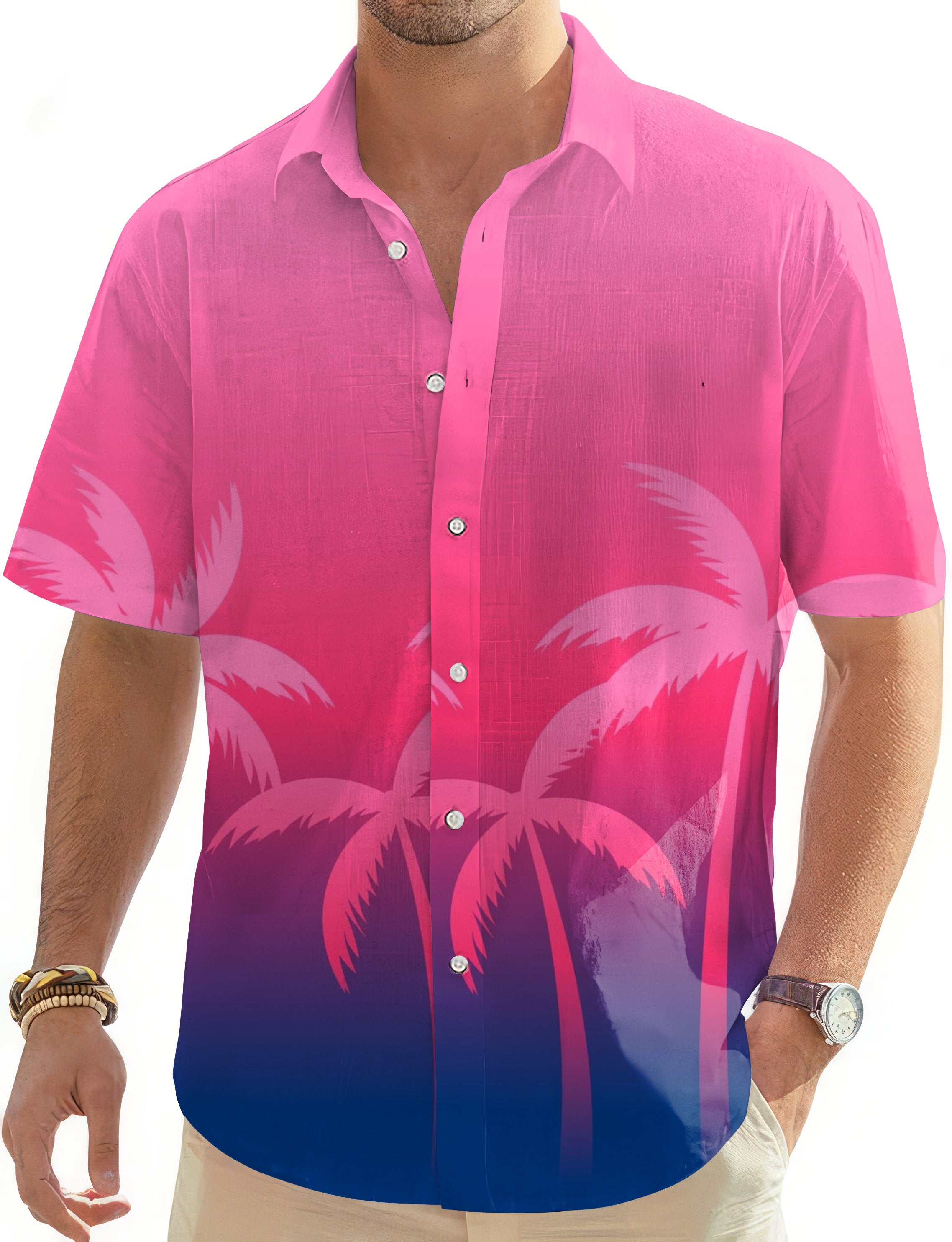 Sunset Palm Paradise-Men's Golf Hawaiian Shirts Button Down Shirt