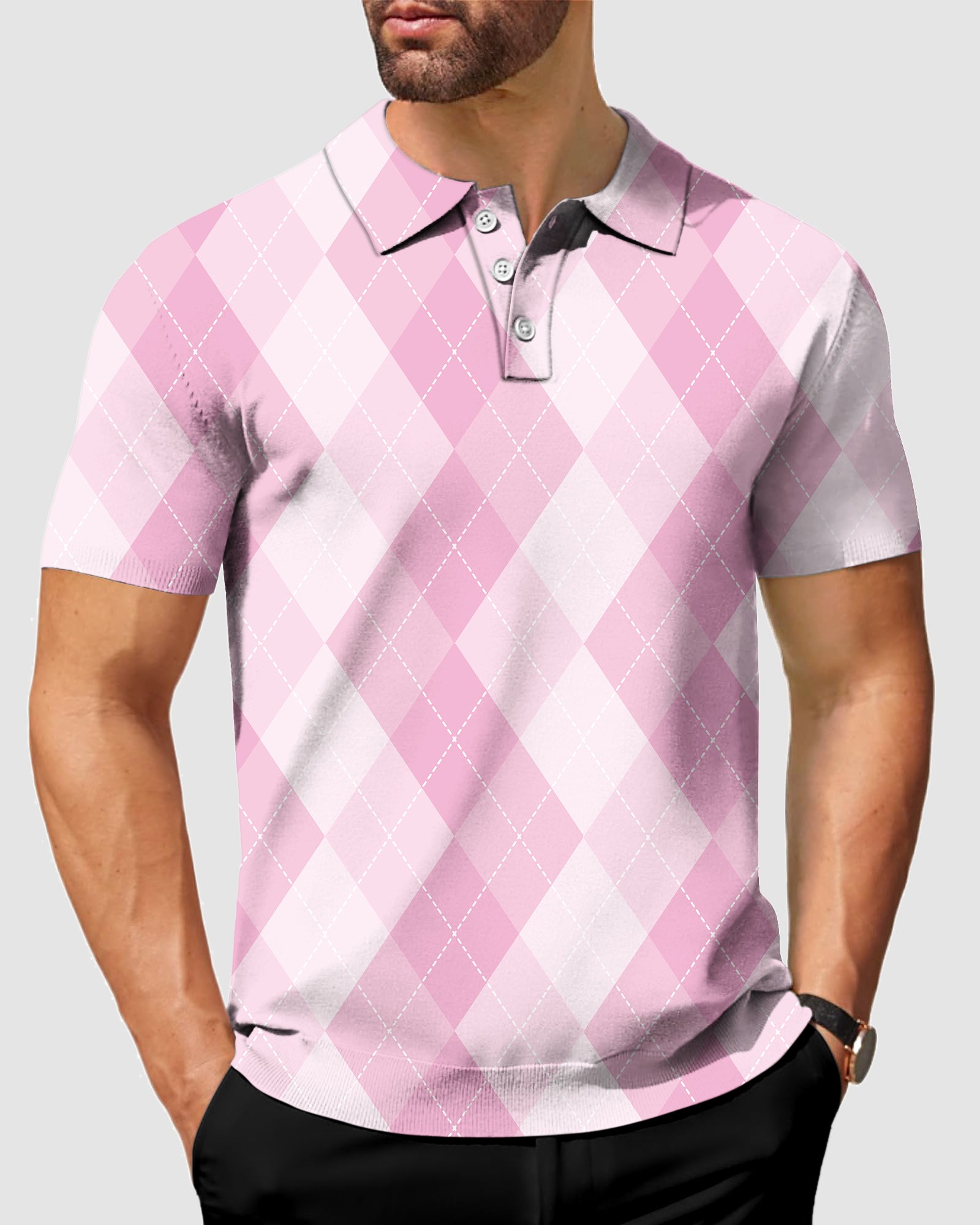 Men's pink Argyle Polo