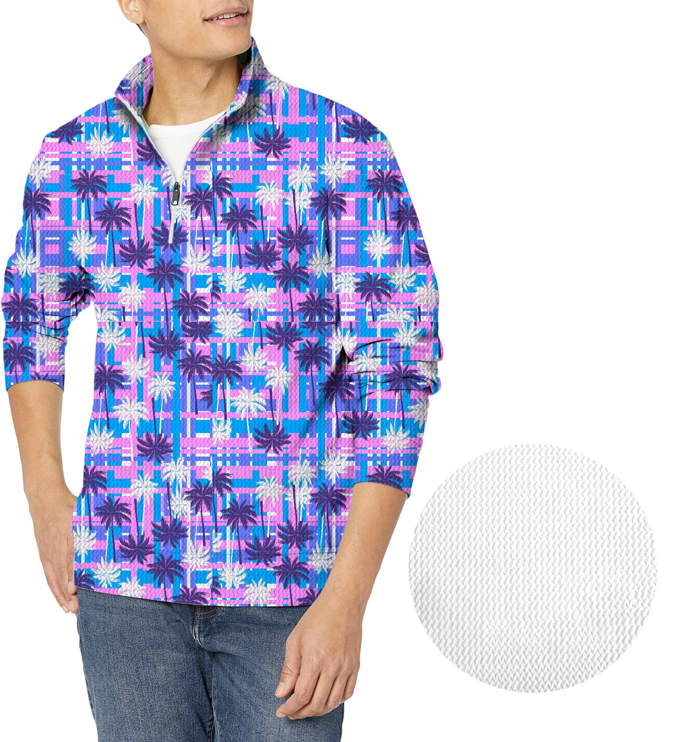 Purple Palm tree-Men's Golf Waffle Zipper Pullover