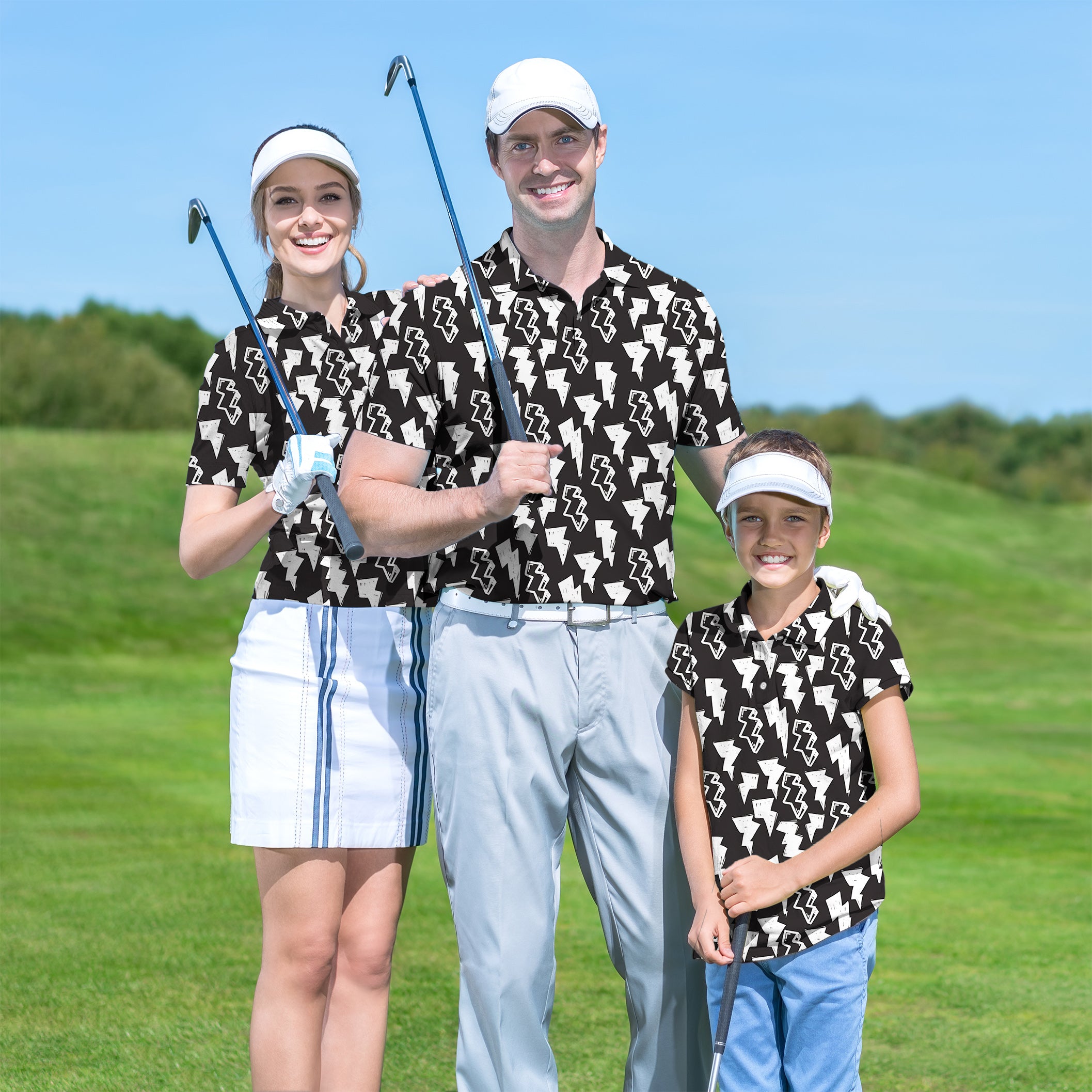 Golf Polo Family set Black and White Lighting