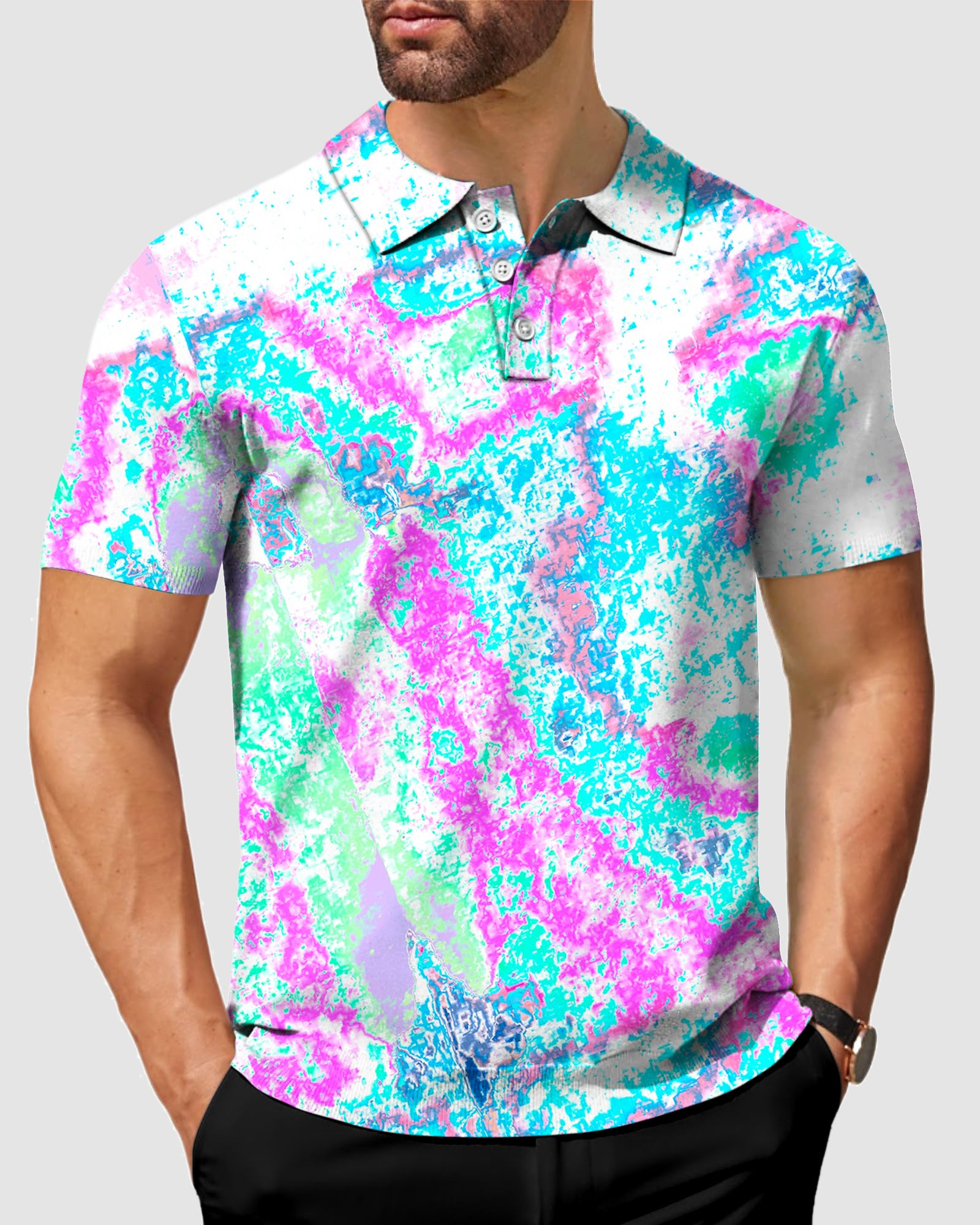 Men's vintage fractal golf polo