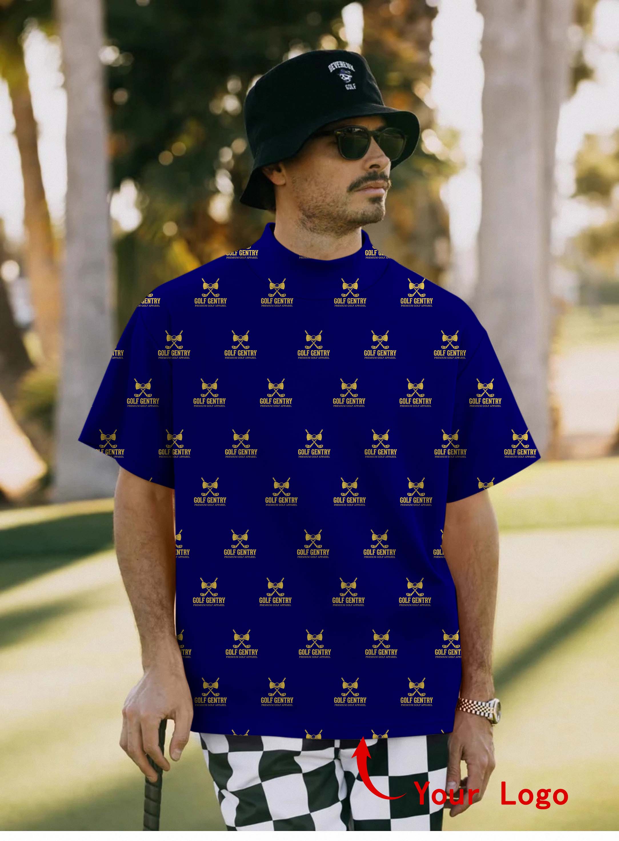 Men's Custom Company Sport Team Logo Face  Mock Neck Long/Short Sleeve Golf Tops