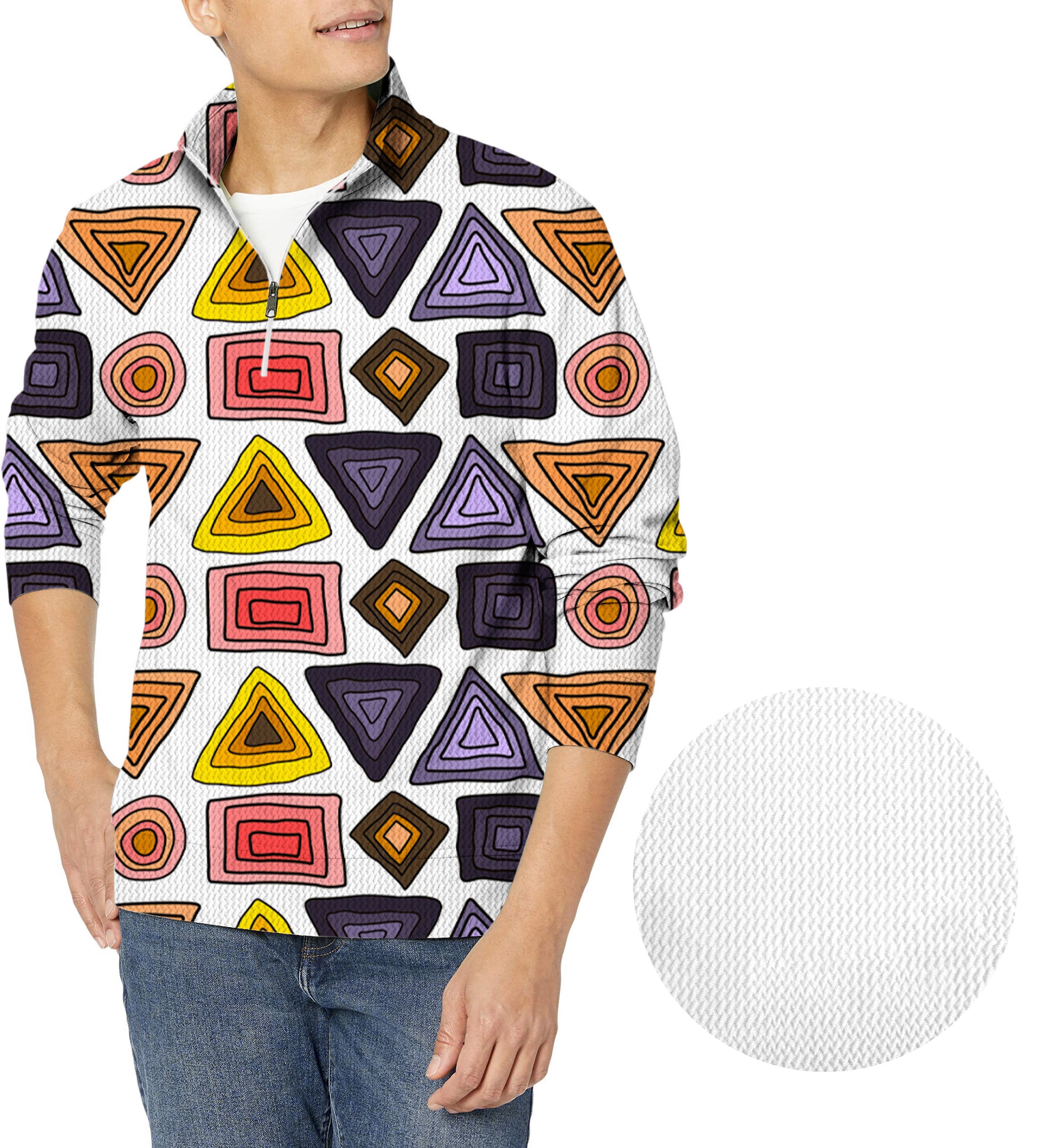 colorfull triangle tribal Men's Golf Waffle Zipper Pullover