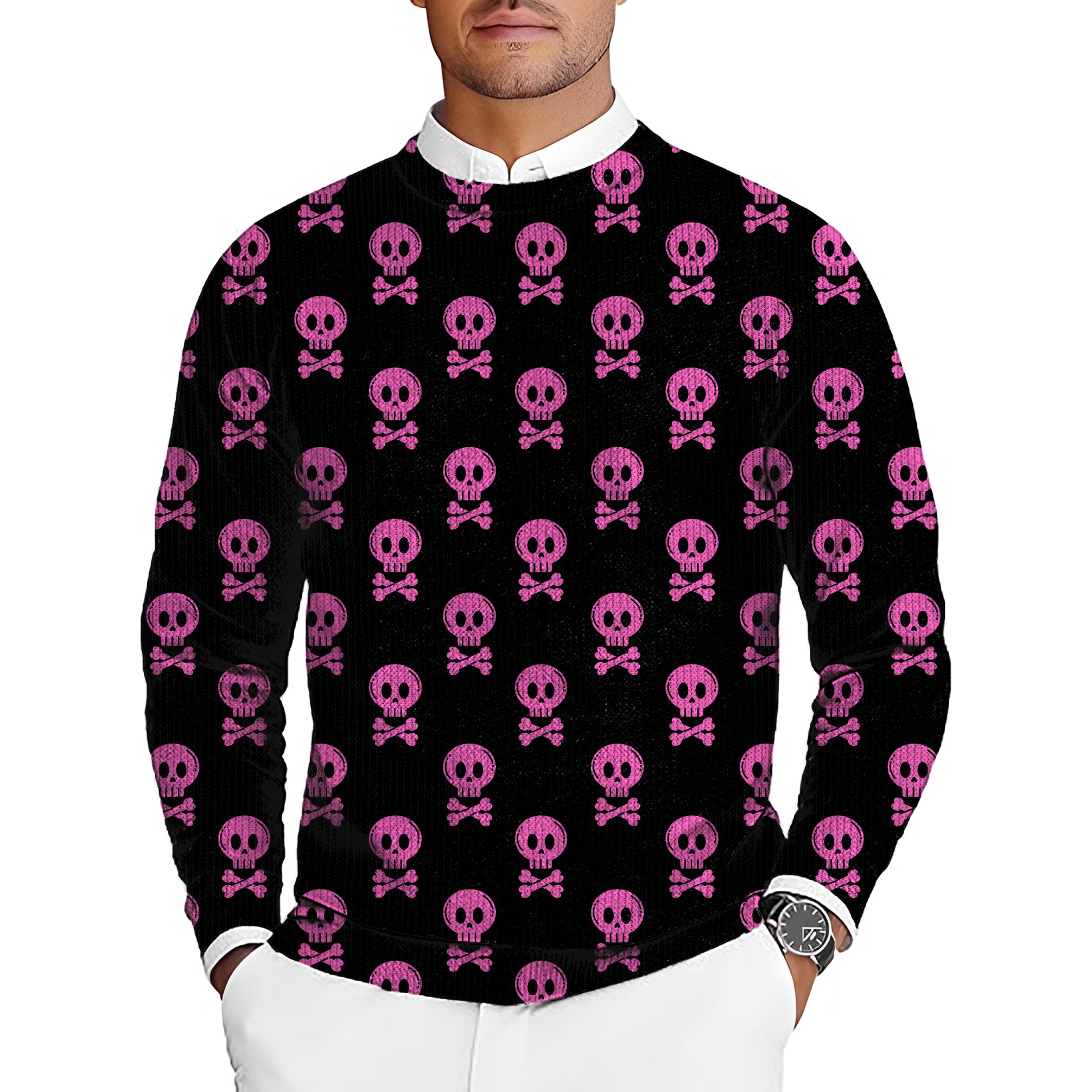 Halloween Punk Skull Men's Golf Crewneck Pullover Sweaters Ugly Sweater