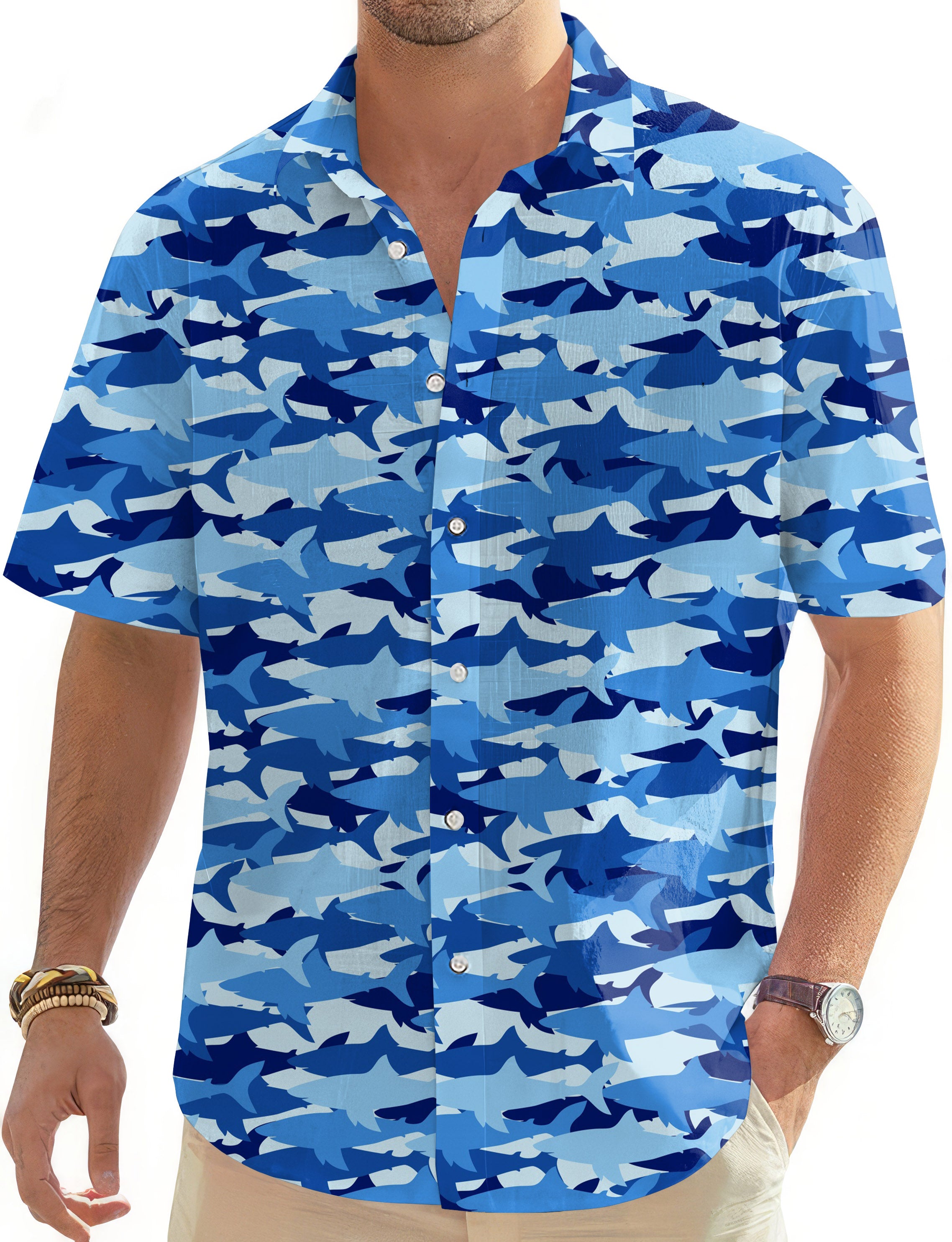 Shark Camo-Men's Golf Hawaiian Shirts Button Down Shirt