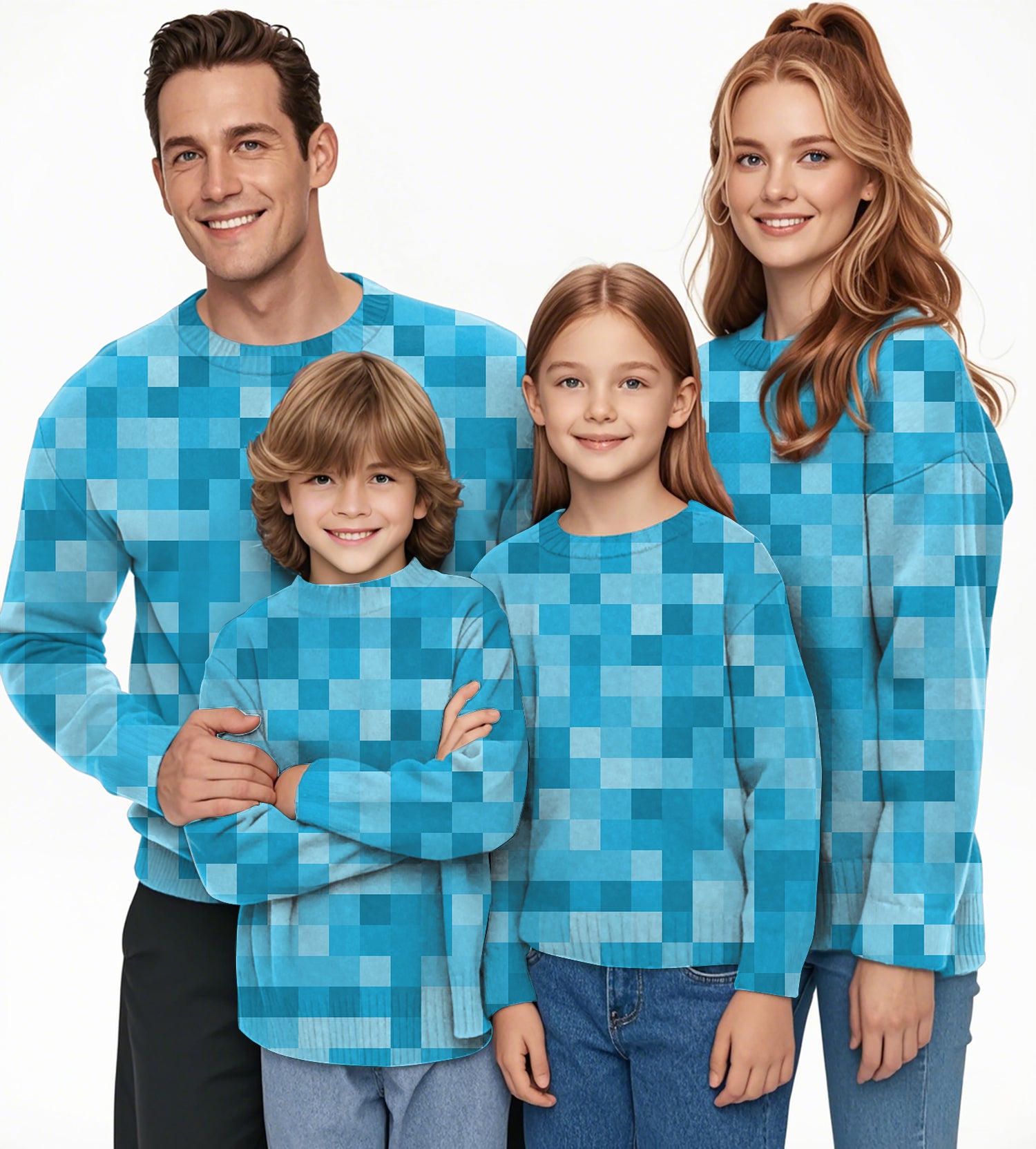 Blue Pixel Big Crewneck Pullover Ugly Sweater Men Women boy girl family