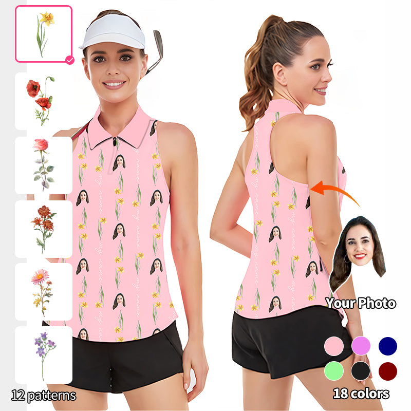 Custom Mother's Day Flowers Women’s Sleeveless Golf Tank Top Shirt Polo