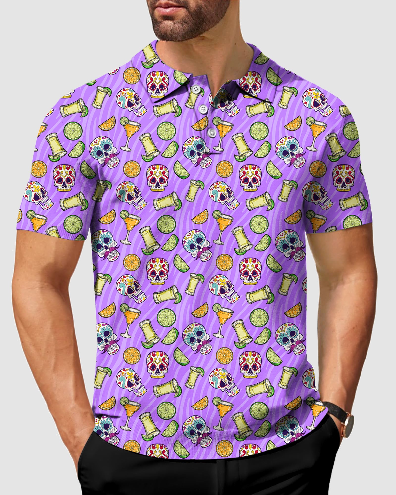 Men's golf polo Summer Tequila skull