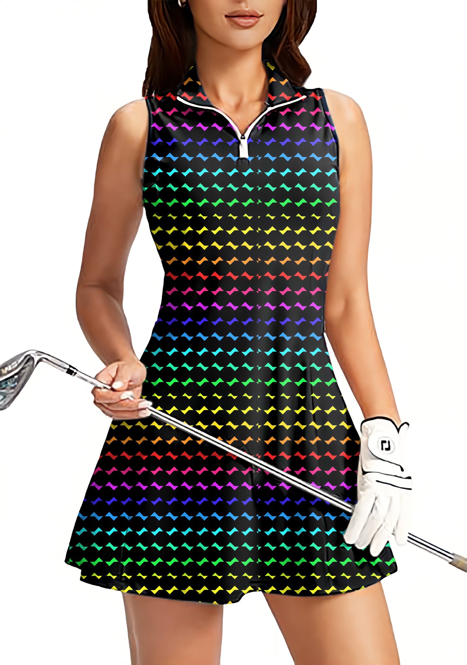 Gradient color Women's Golf Sleeveless Zipper Dresses with Built in Shorts